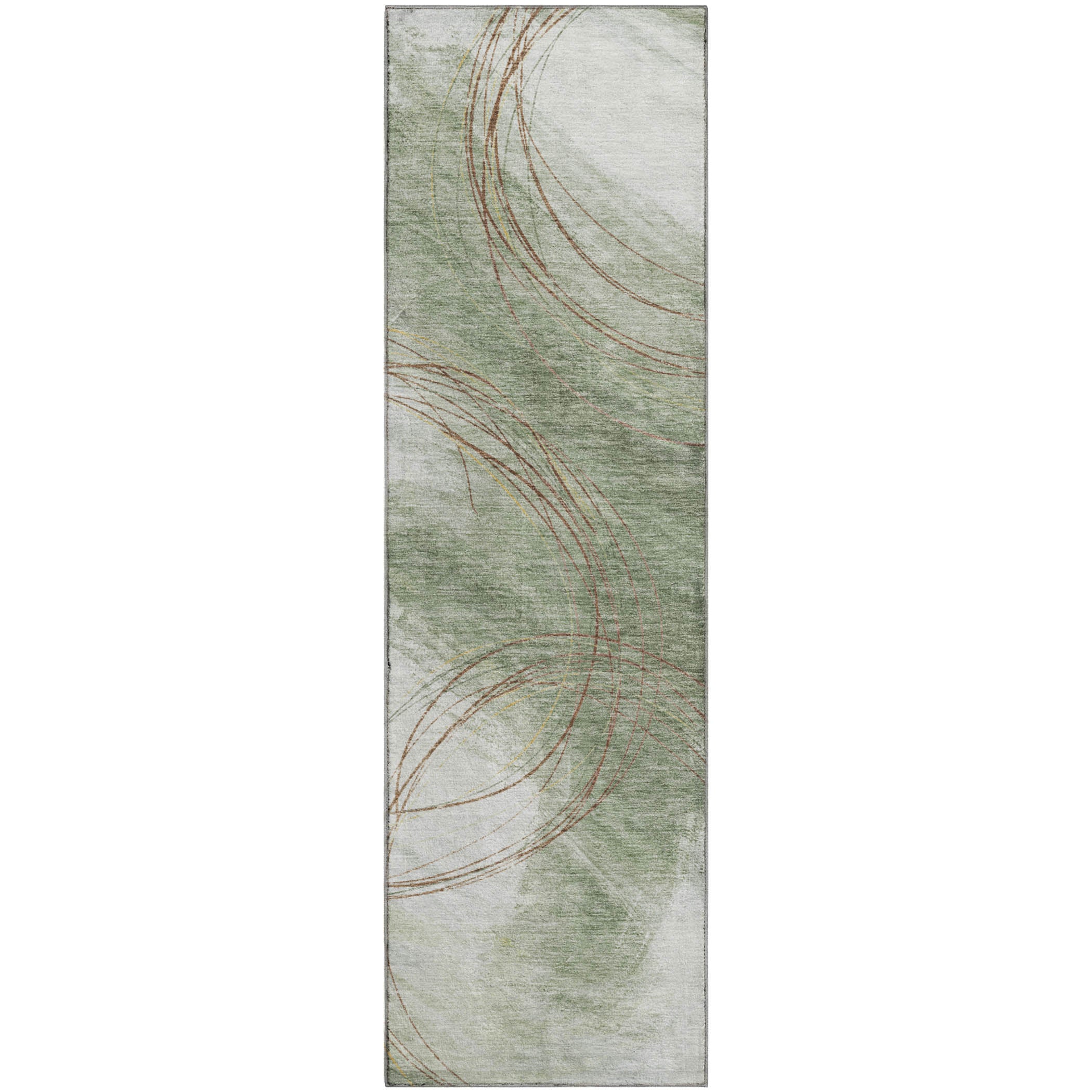 Istanbul Machine Washable Transitional Aloe Green Rug 2'3" x 7'6" #shape_Runner