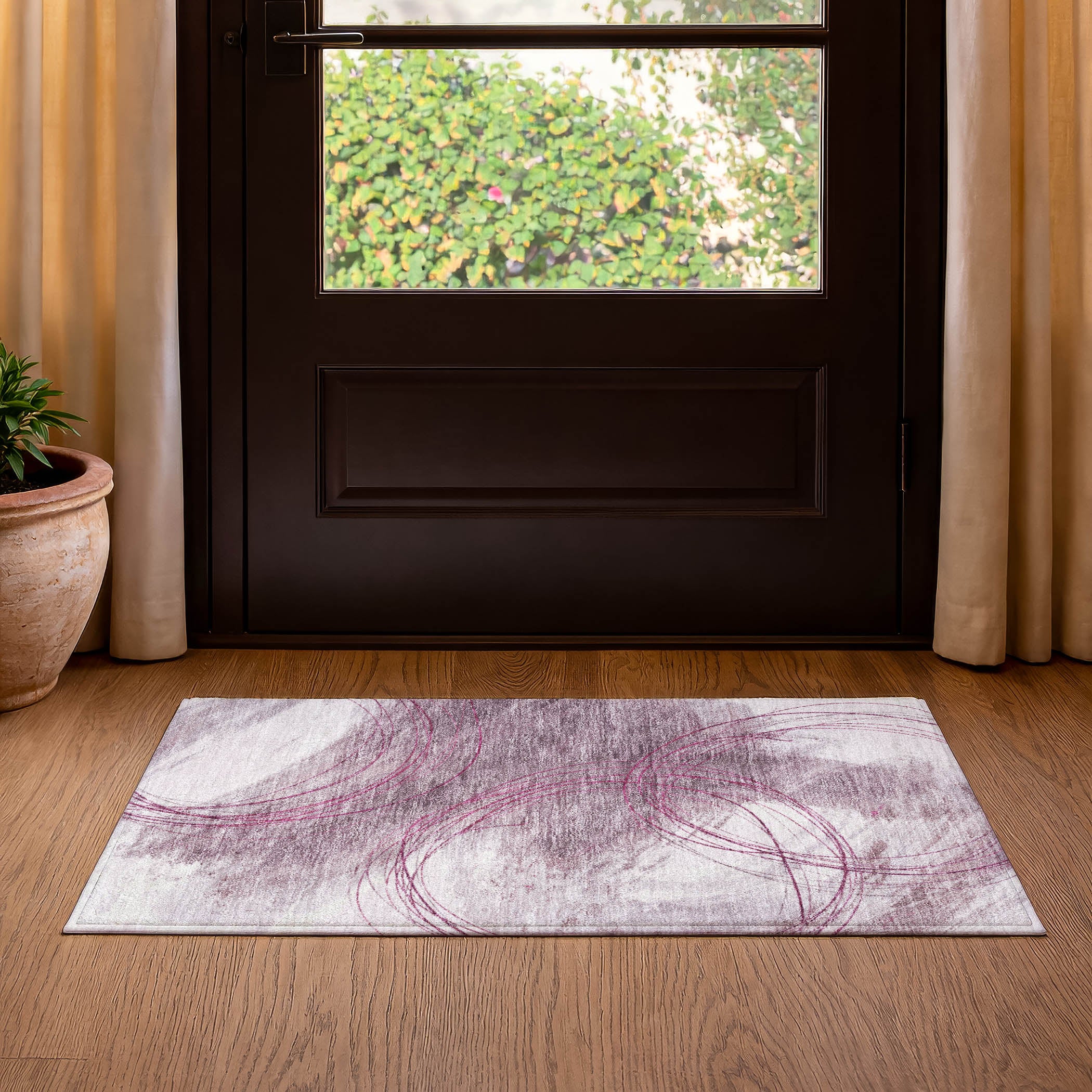 Istanbul Machine Washable Transitional Blush Pink Rug 1'8" x 2'6" #shape_Rectangle