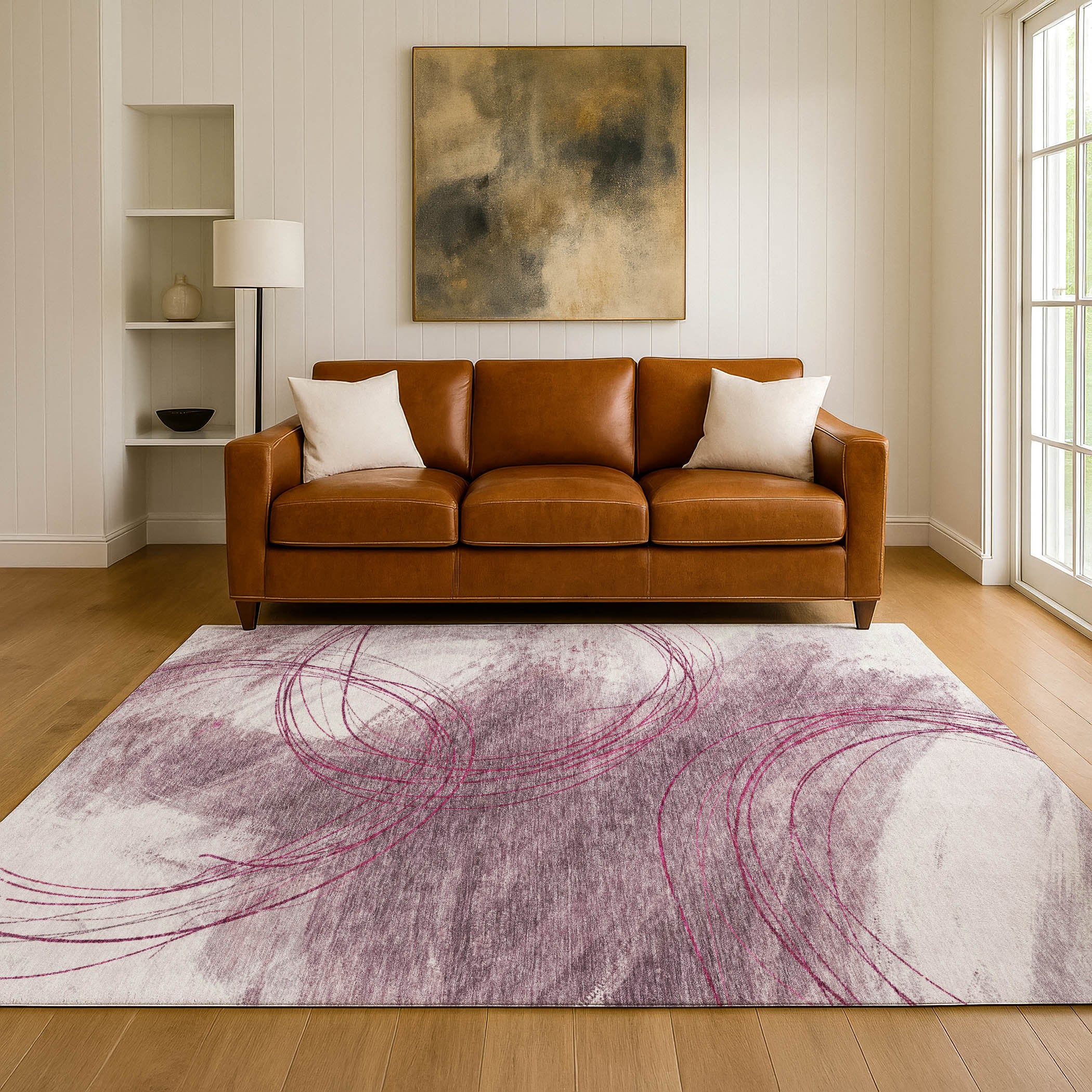 Istanbul Machine Washable Transitional Blush Pink Rug 3' x 5' #shape_Rectangle
