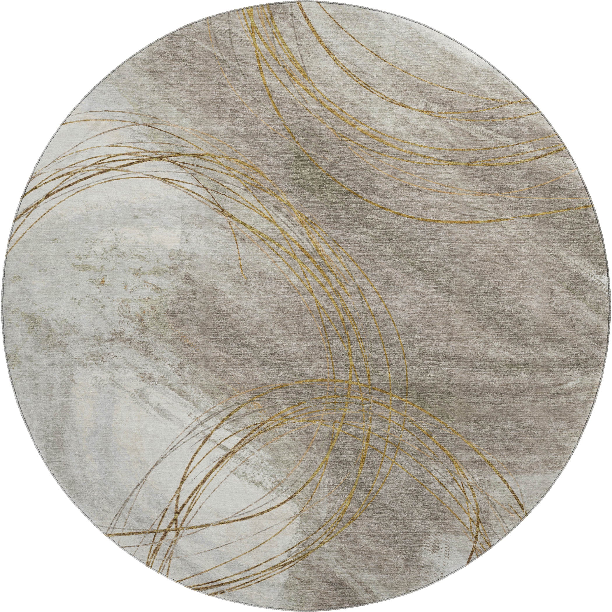 Istanbul Machine Washable Transitional Khaki Brown Rug 8' x 8' #shape_Round