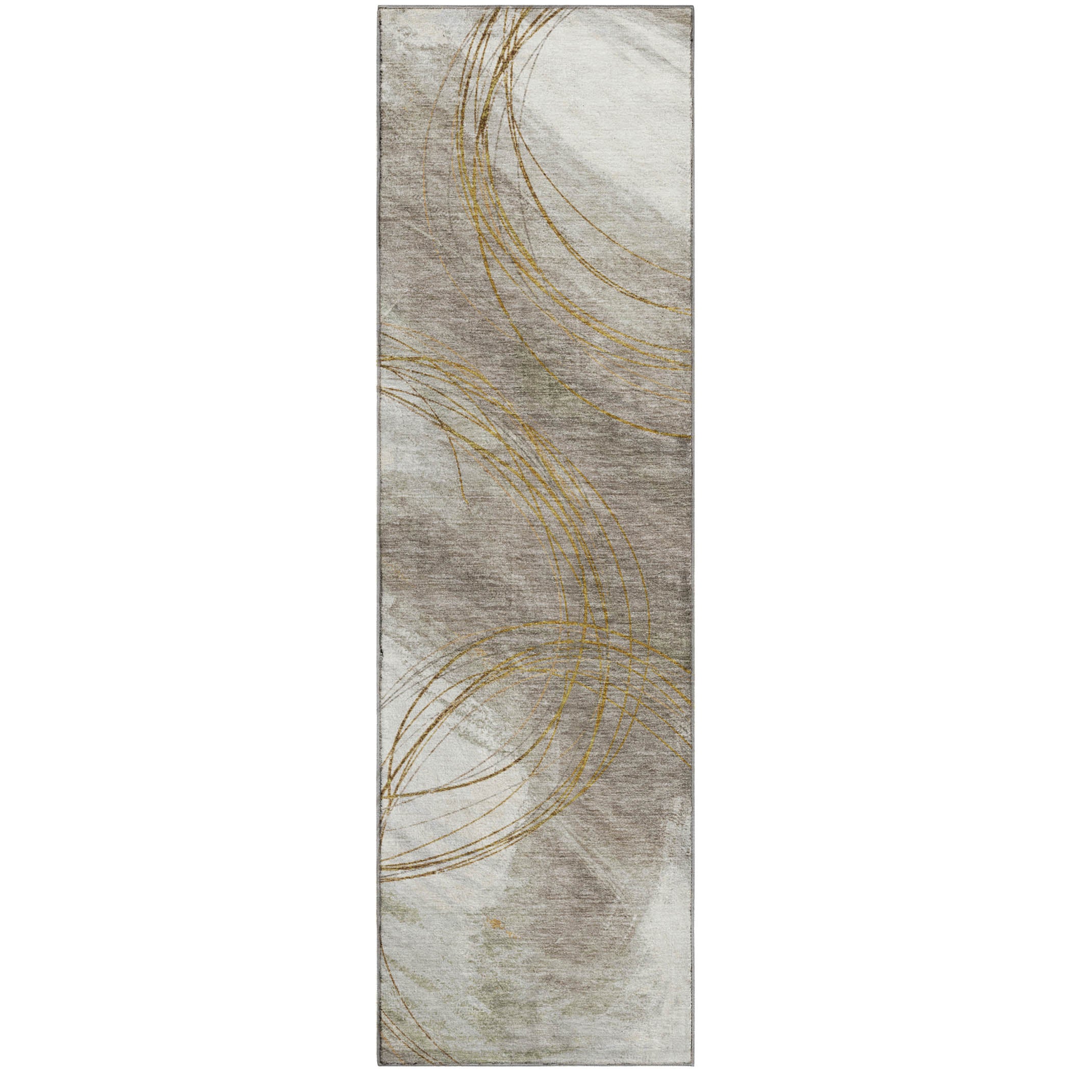 Istanbul Machine Washable Transitional Khaki Brown Rug 2'3" x 7'6" #shape_Runner