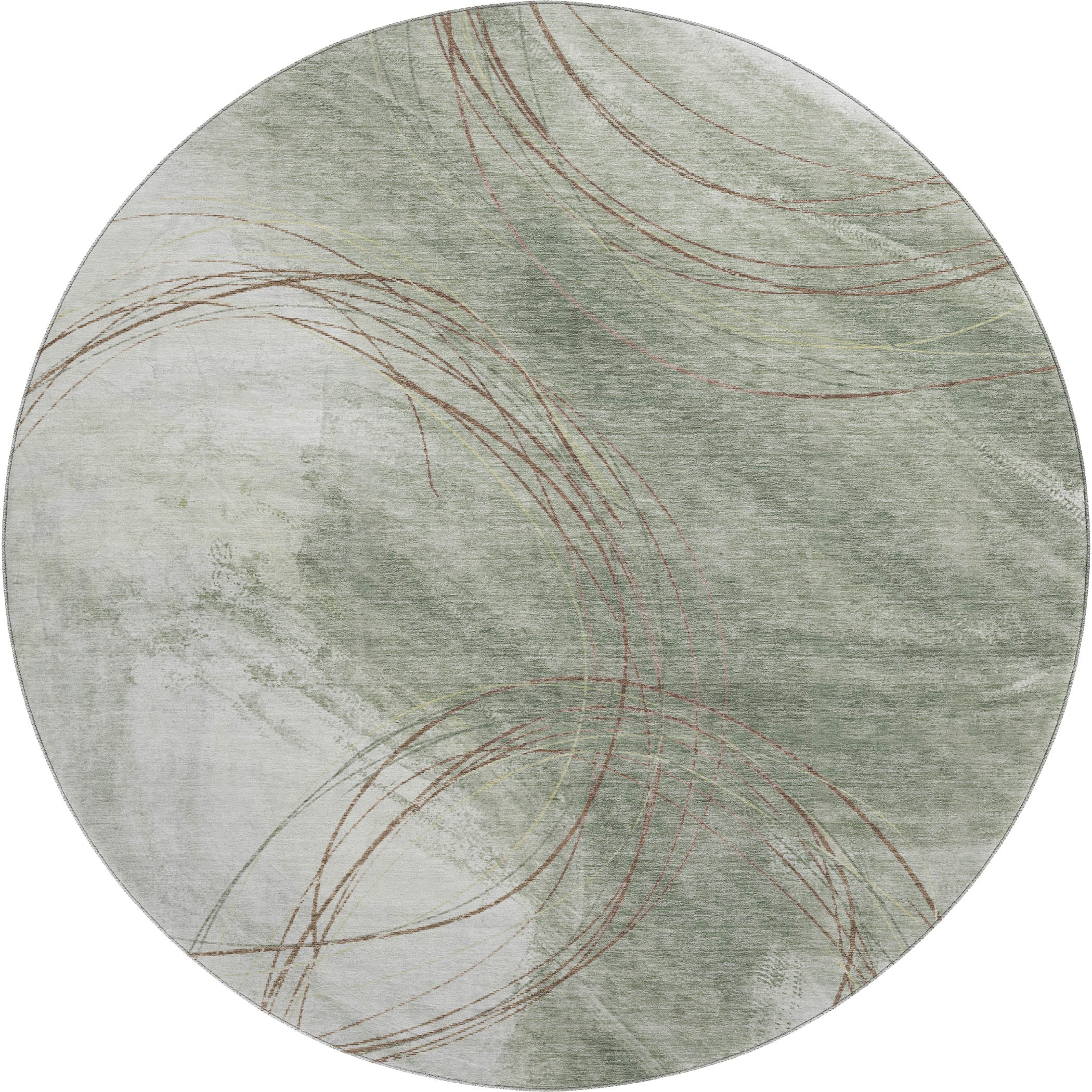 Istanbul Machine Washable Transitional Sage Green Rug 8' x 8' #shape_Round