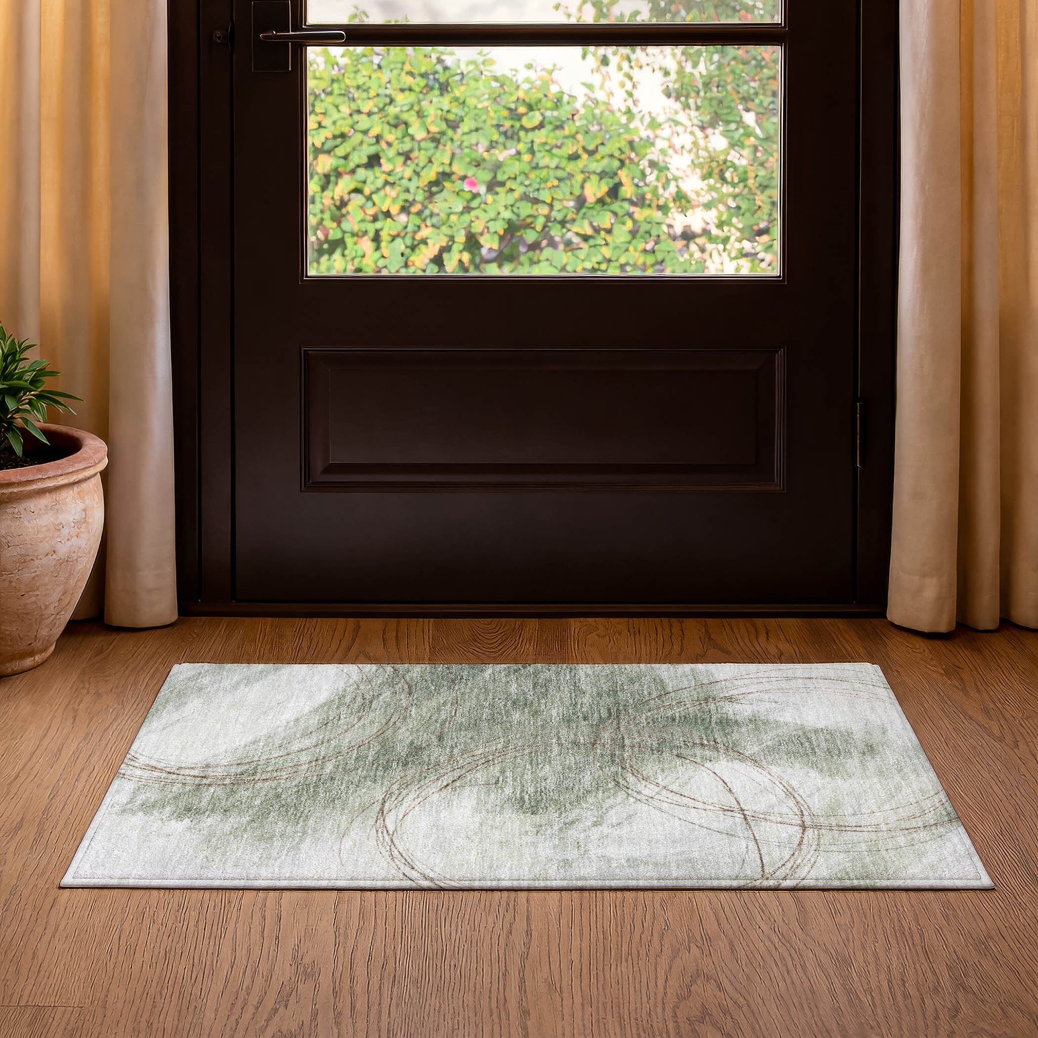 Istanbul Machine Washable Transitional Sage Green Rug 1'8" x 2'6" #shape_Rectangle