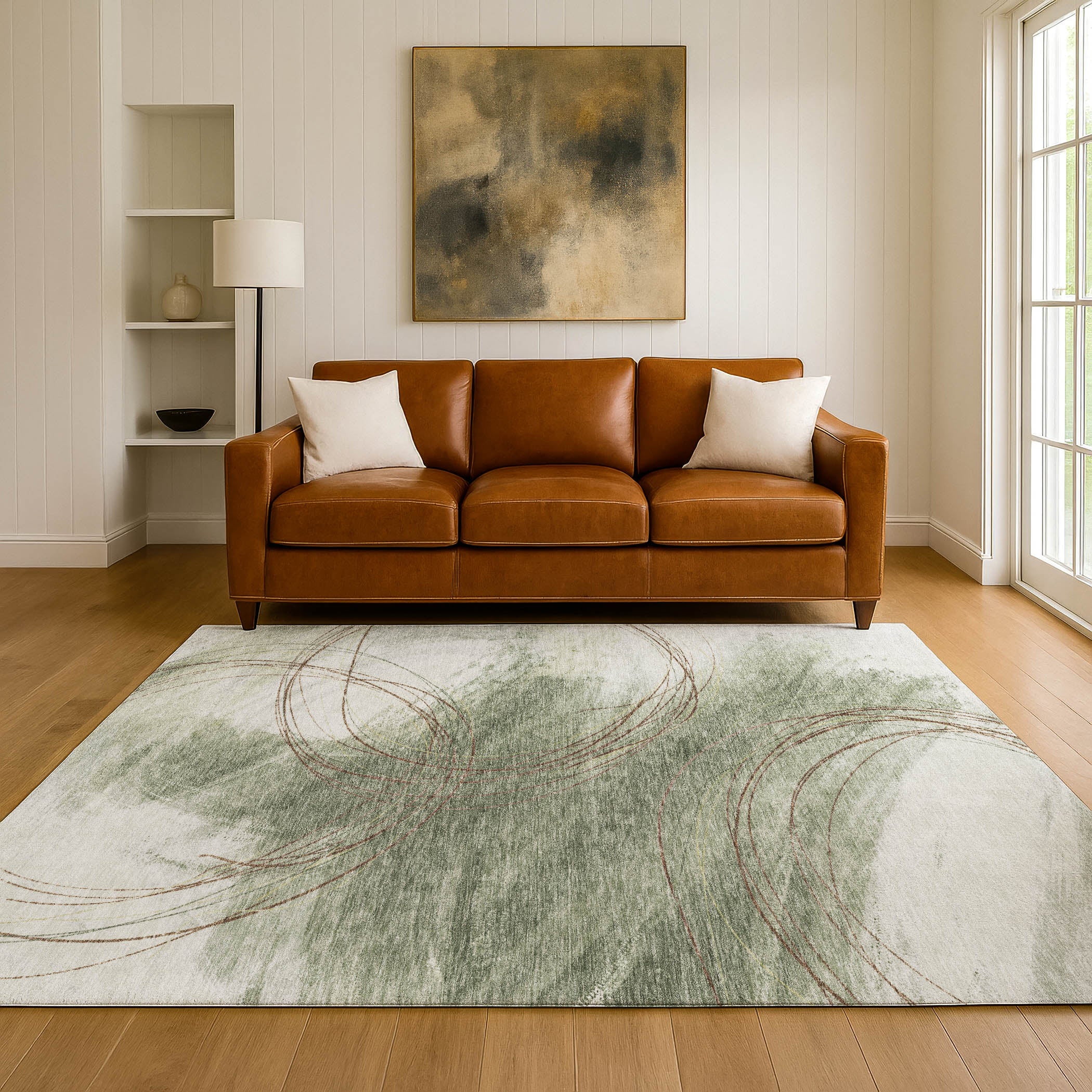 Istanbul Machine Washable Transitional Sage Green Rug 3' x 5' #shape_Rectangle