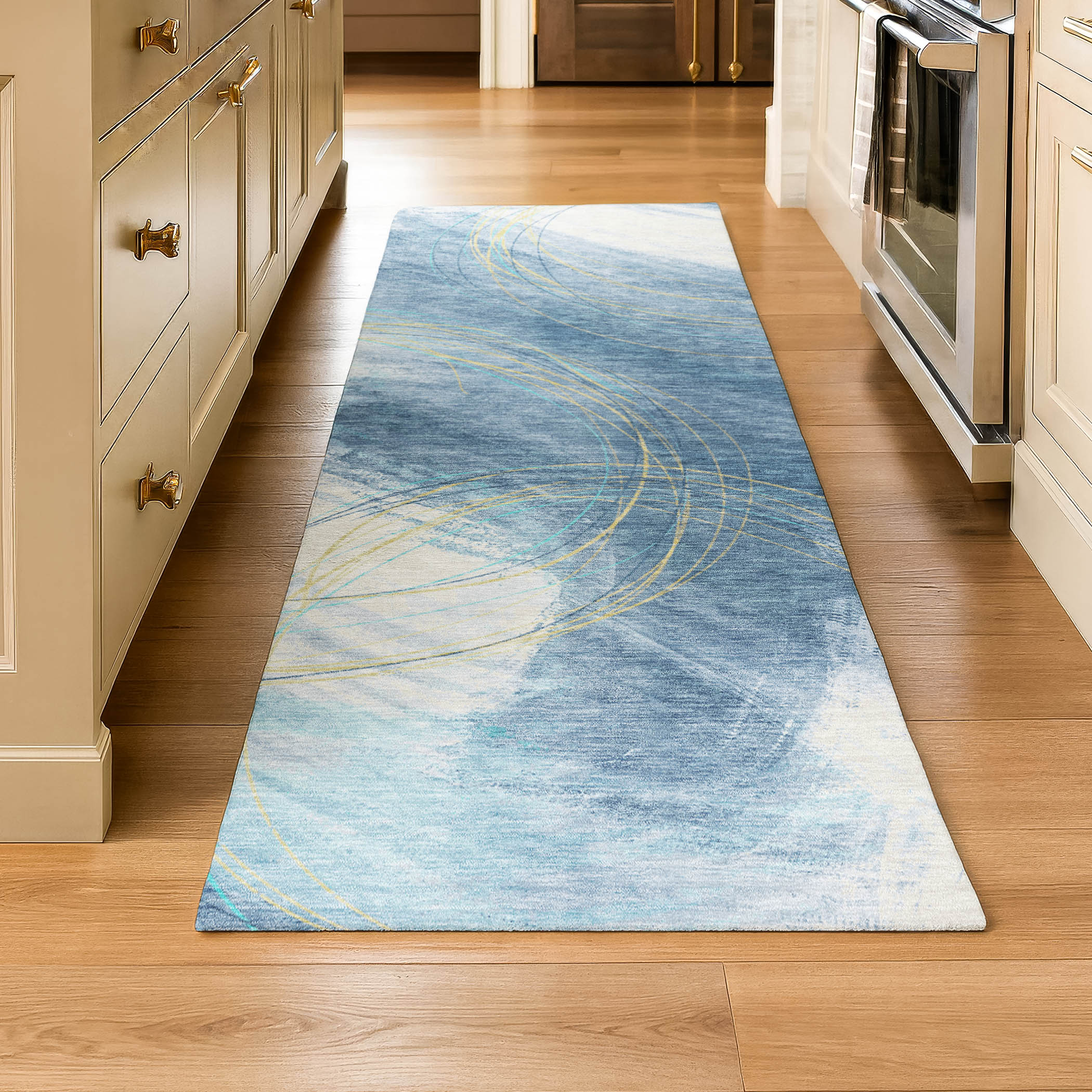 Istanbul Machine Washable Transitional Sky Blue Rug 2'3" x 7'6" #shape_Runner