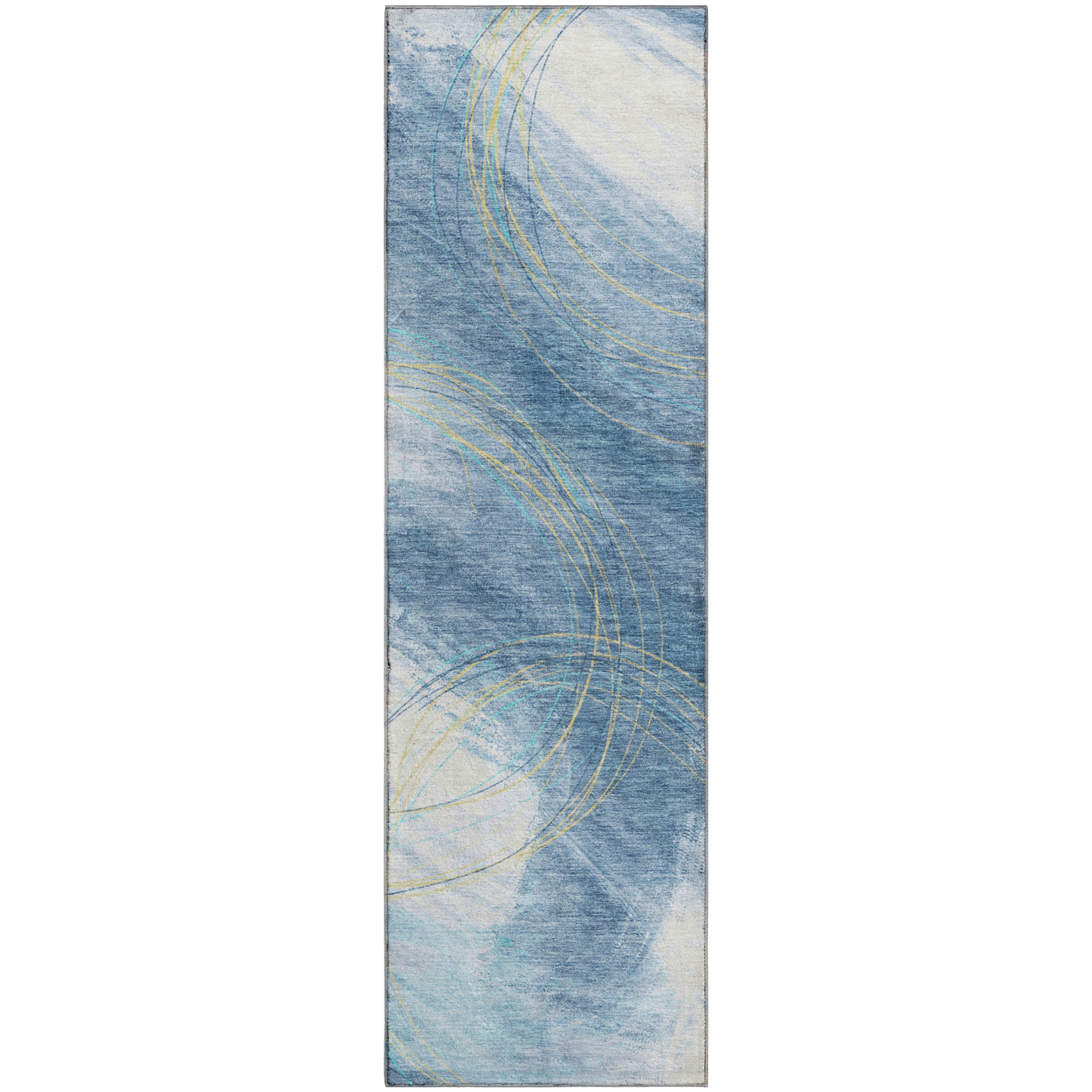Istanbul Machine Washable Transitional Sky Blue Rug 2'3" x 7'6" #shape_Runner