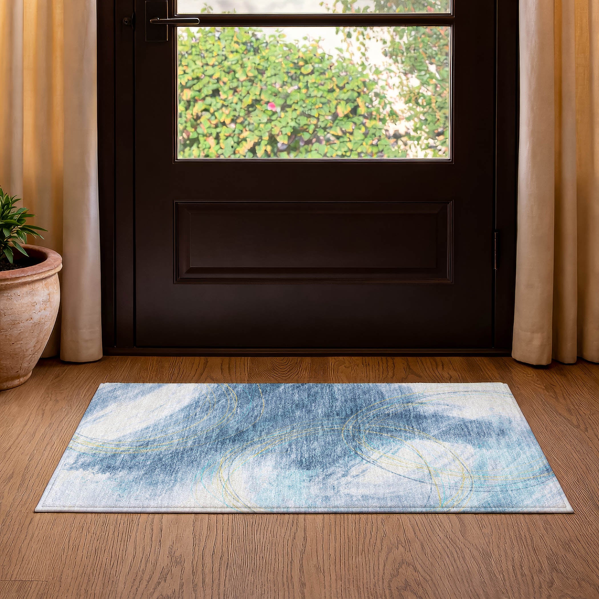 Istanbul Machine Washable Transitional Sky Blue Rug 1'8" x 2'6" #shape_Rectangle