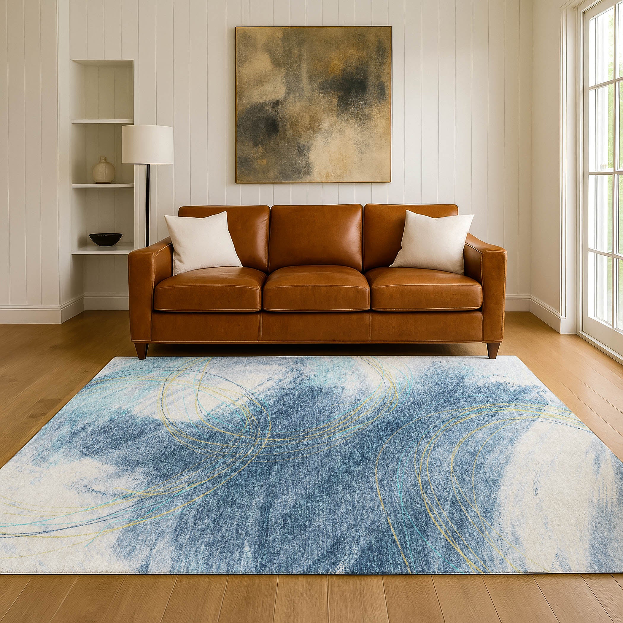 Istanbul Machine Washable Transitional Sky Blue Rug 3' x 5' #shape_Rectangle