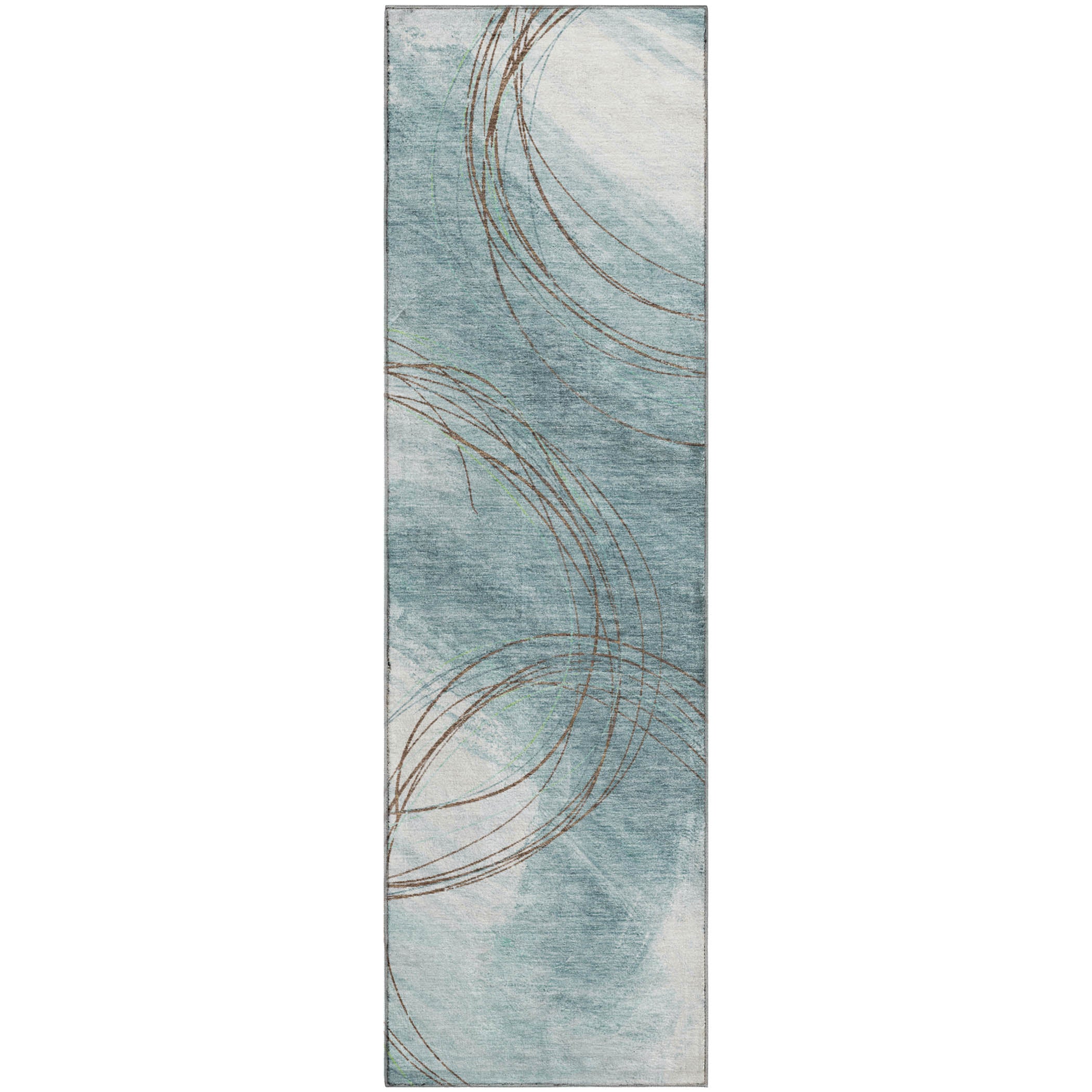 Istanbul Machine Washable Transitional Teal Rug 2'3" x 7'6" #shape_Runner
