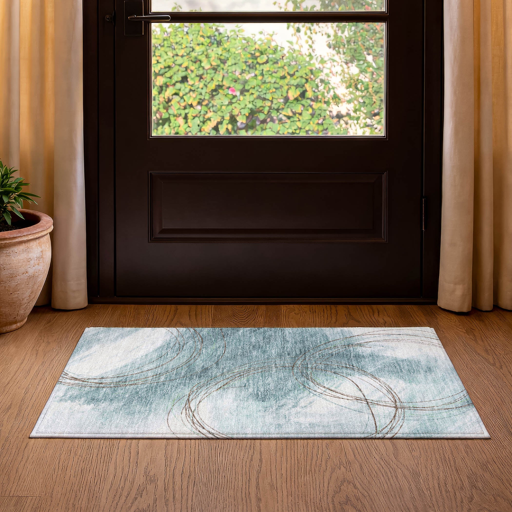 Istanbul Machine Washable Transitional Teal Rug 1'8" x 2'6" #shape_Rectangle
