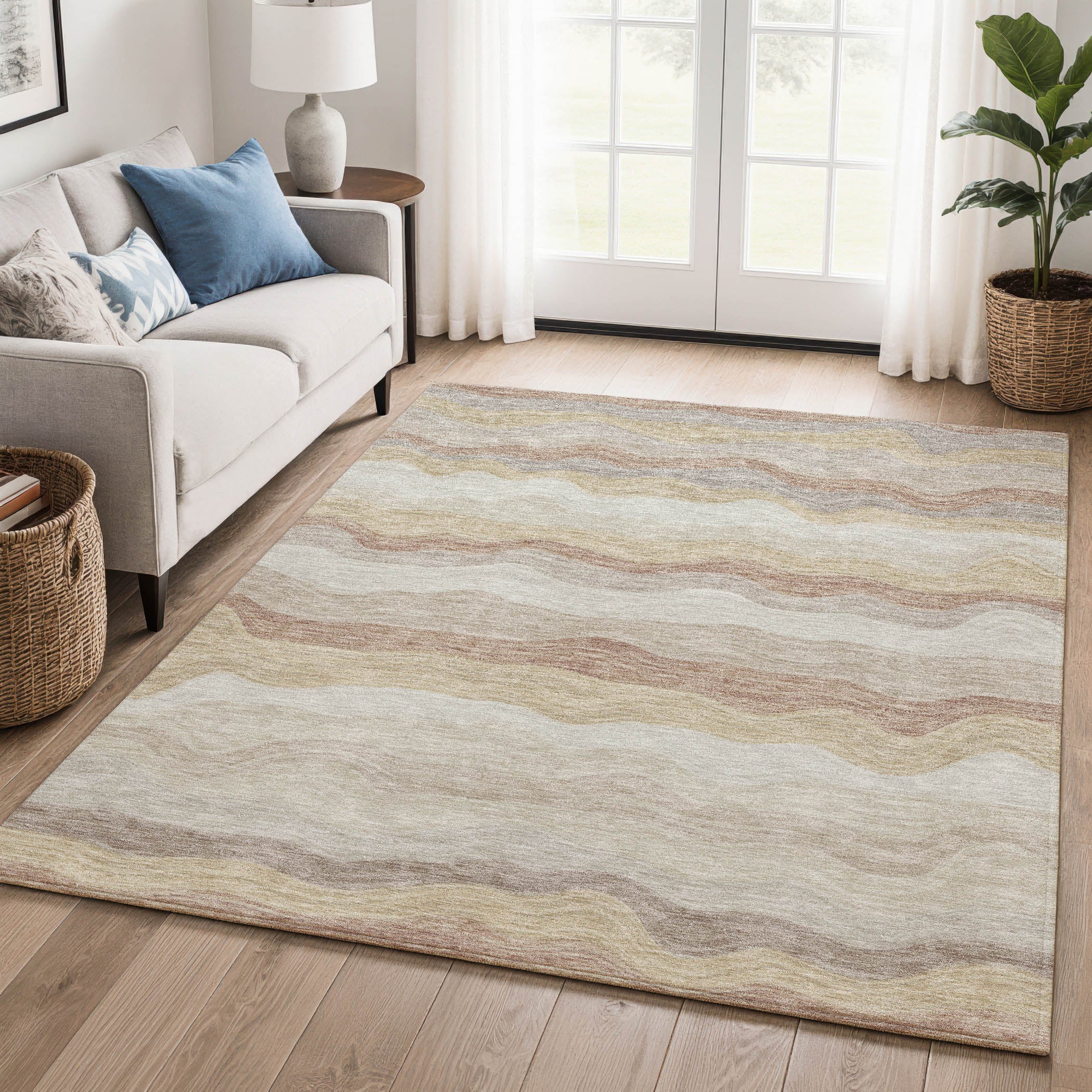Sintra Machine Washable Transitional Beige Brown Rug 3' x 5' #shape_Rectangle