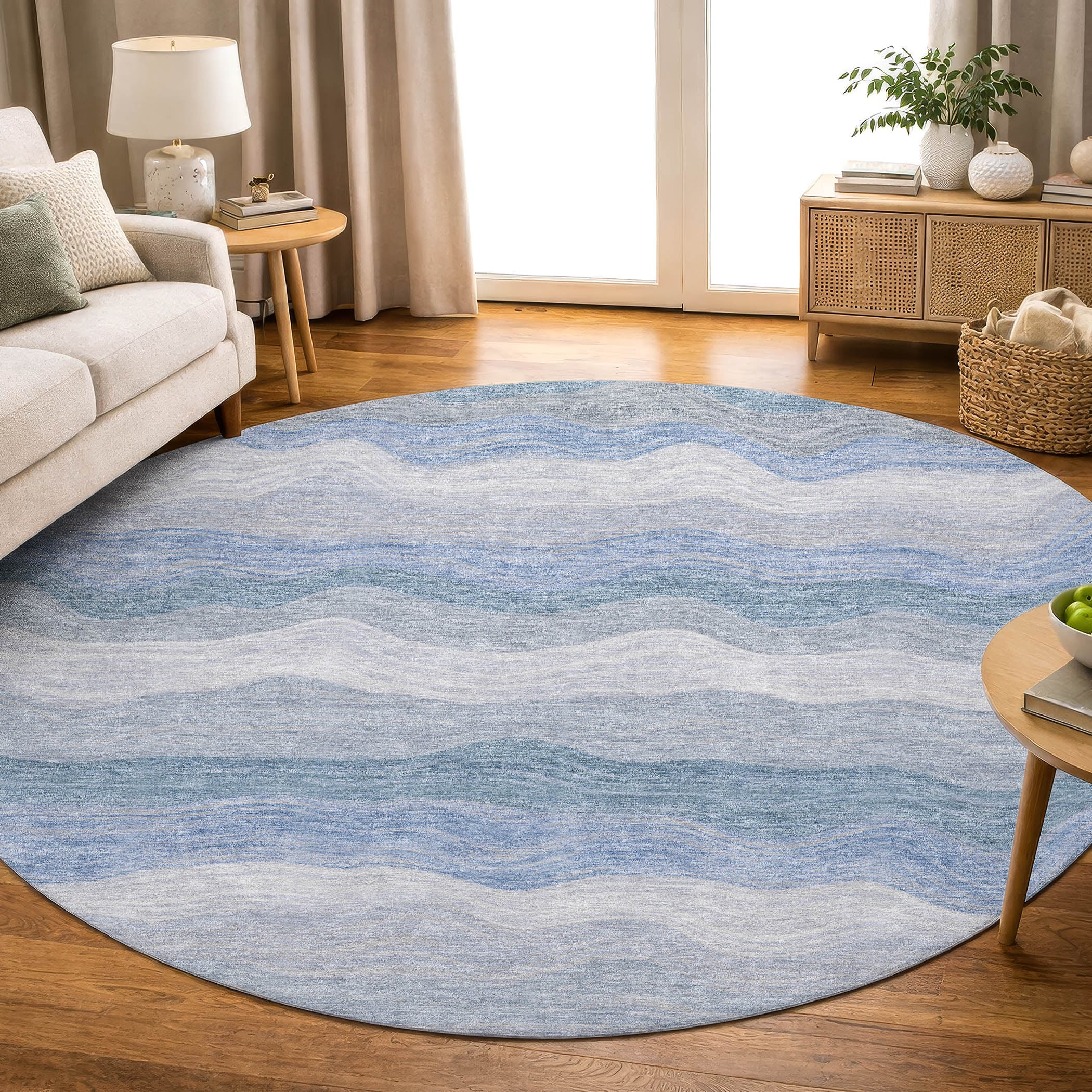 Sintra Machine Washable Transitional Denim Blue Rug 8' x 8' #shape_Round