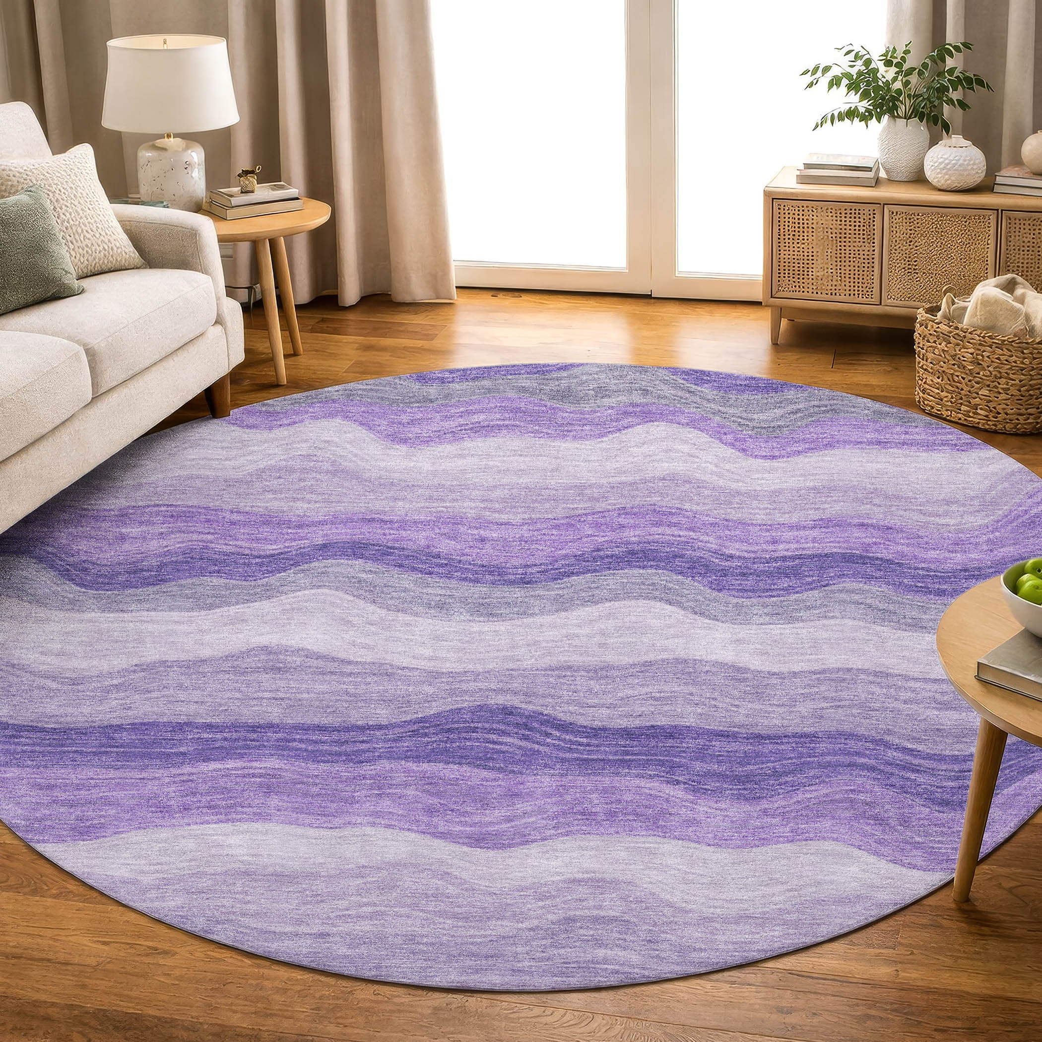 Sintra Machine Washable Transitional Purple Rug 8' x 8' #shape_Round