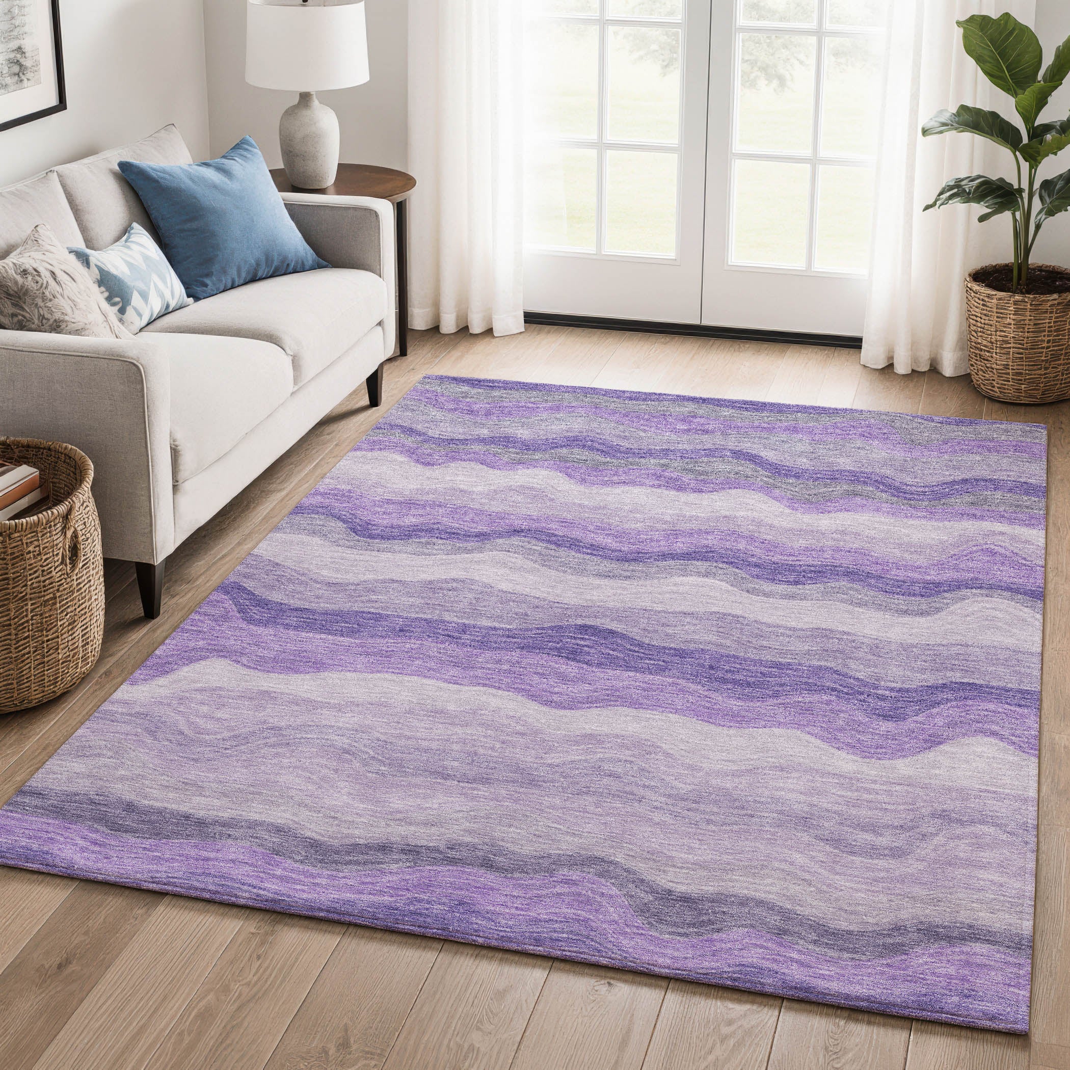Sintra Machine Washable Transitional Purple Rug 3' x 5' #shape_Rectangle