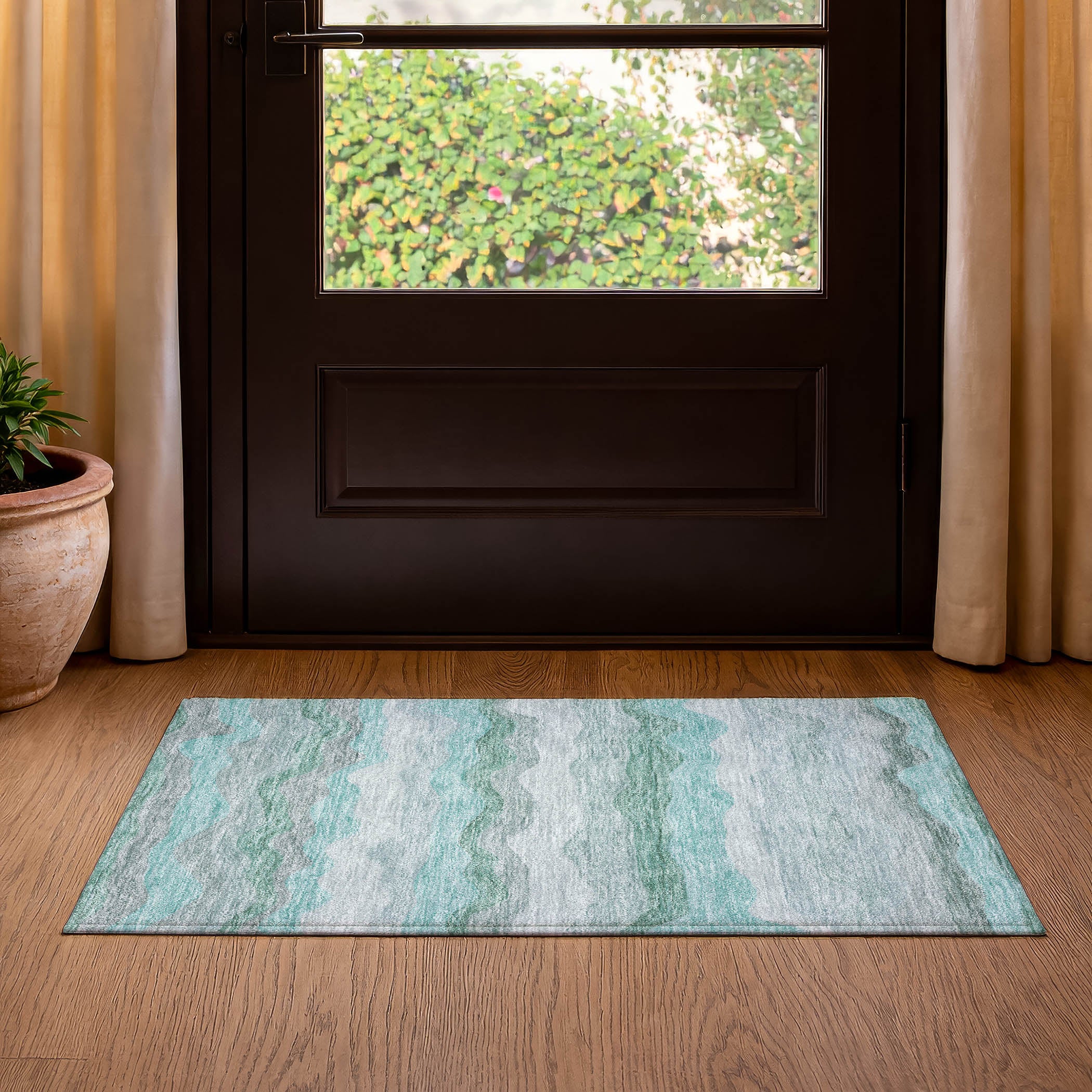 Sintra Machine Washable Transitional Teal Rug 1'8" x 2'6" #shape_Rectangle