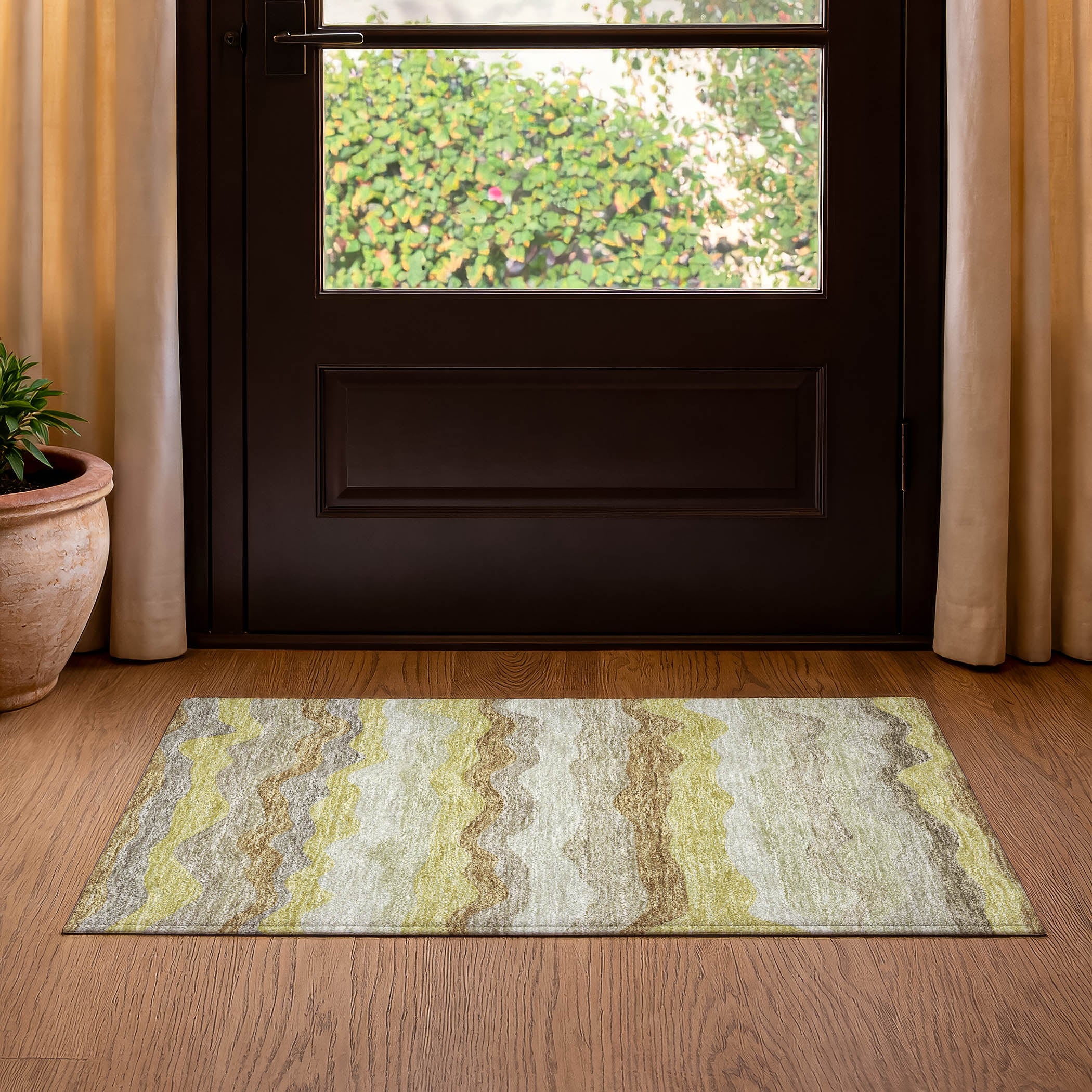 Sintra Machine Washable Transitional Wheat Gold Rug 1'8" x 2'6" #shape_Rectangle