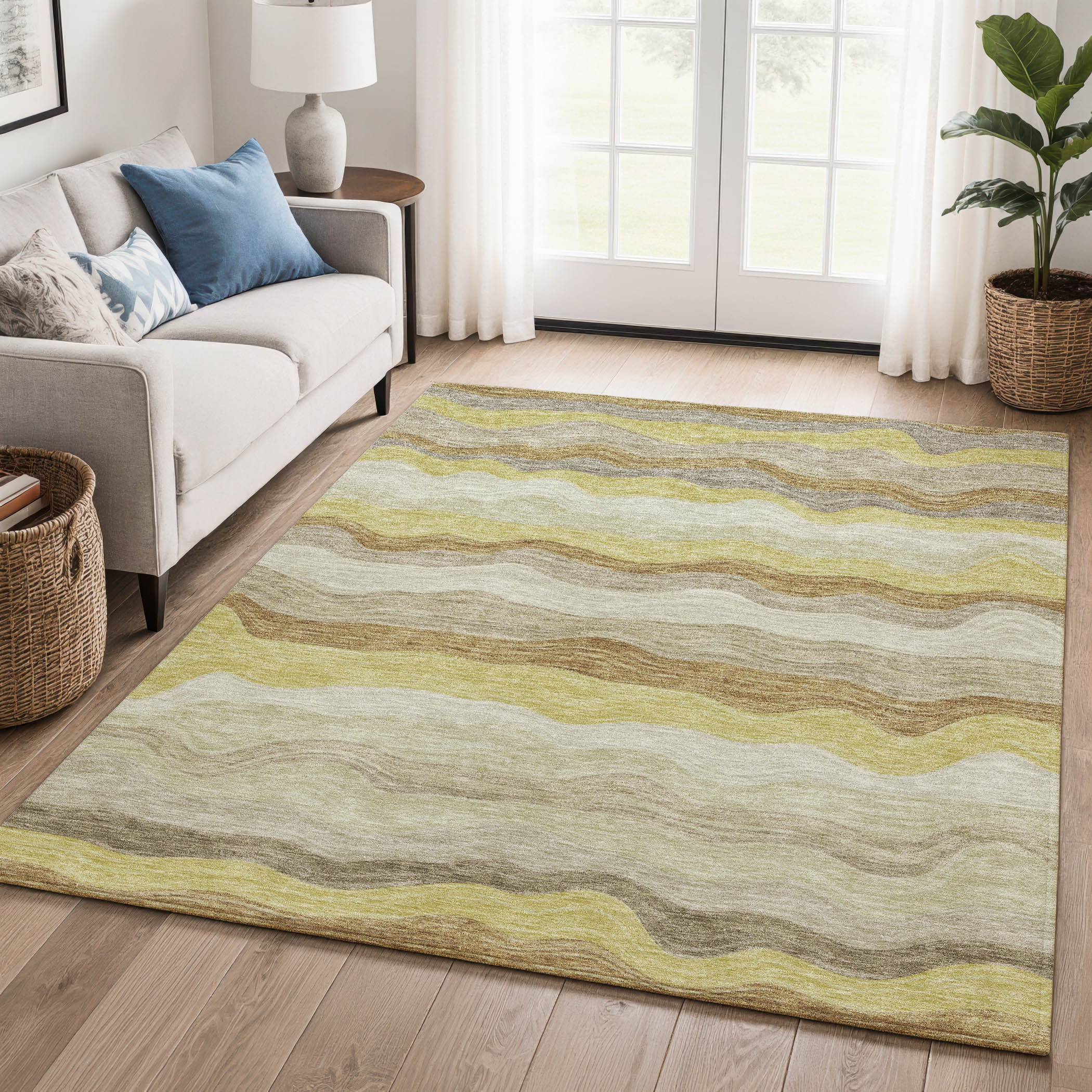 Sintra Machine Washable Transitional Wheat Gold Rug 3' x 5' #shape_Rectangle