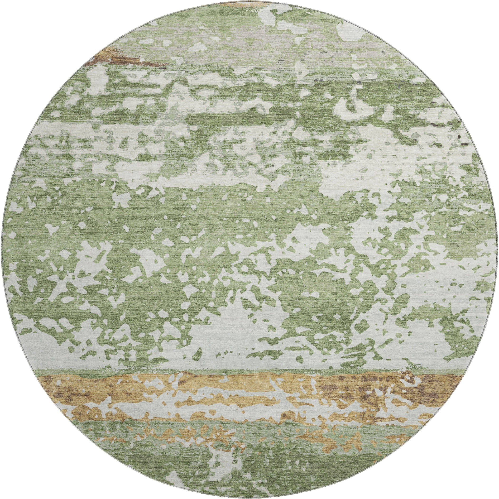 Oaxaca Machine Washable Transitional Aloe Green Rug 8' x 8' #shape_Round
