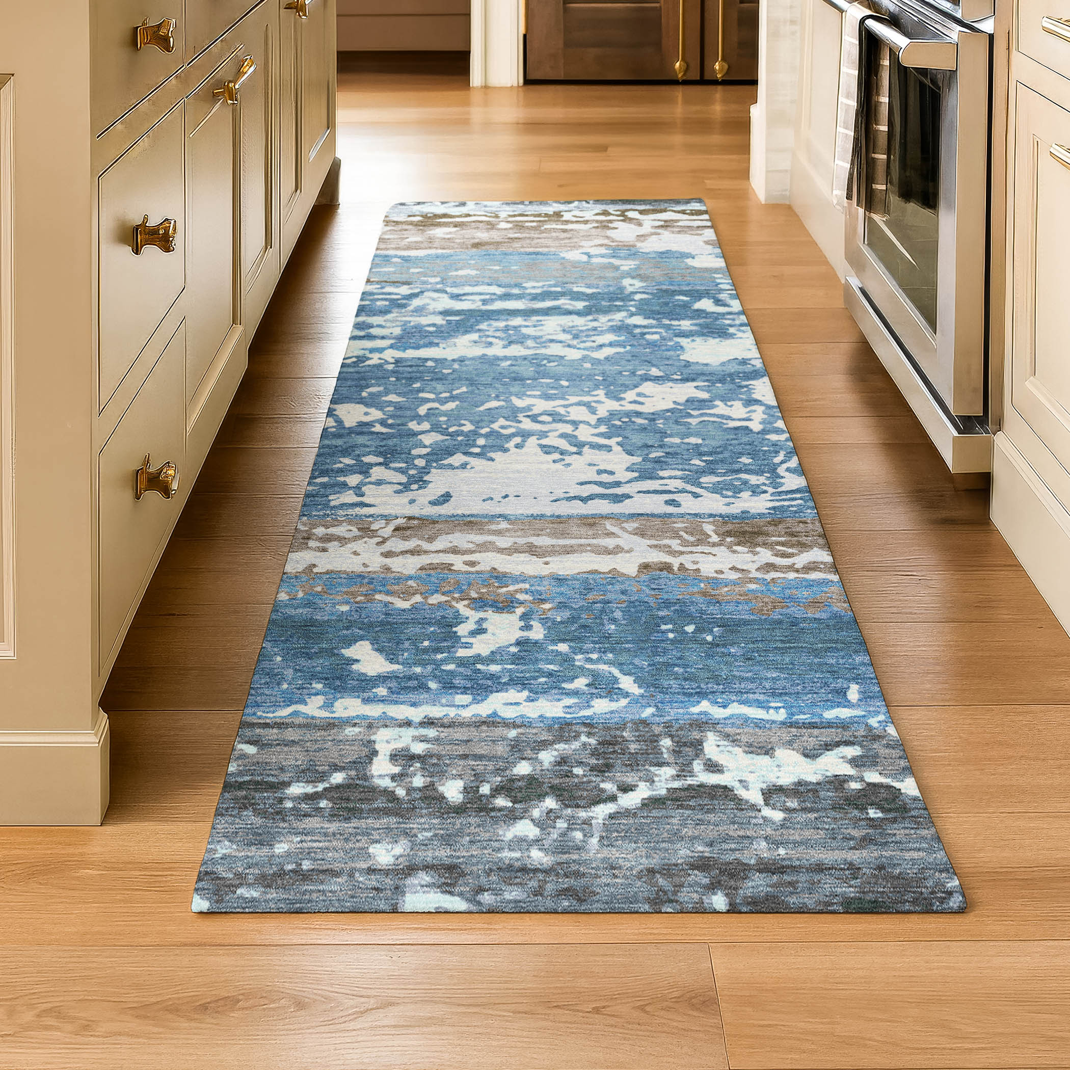 Oaxaca Machine Washable Transitional Blue Rug 2'3" x 7'6" #shape_Runner