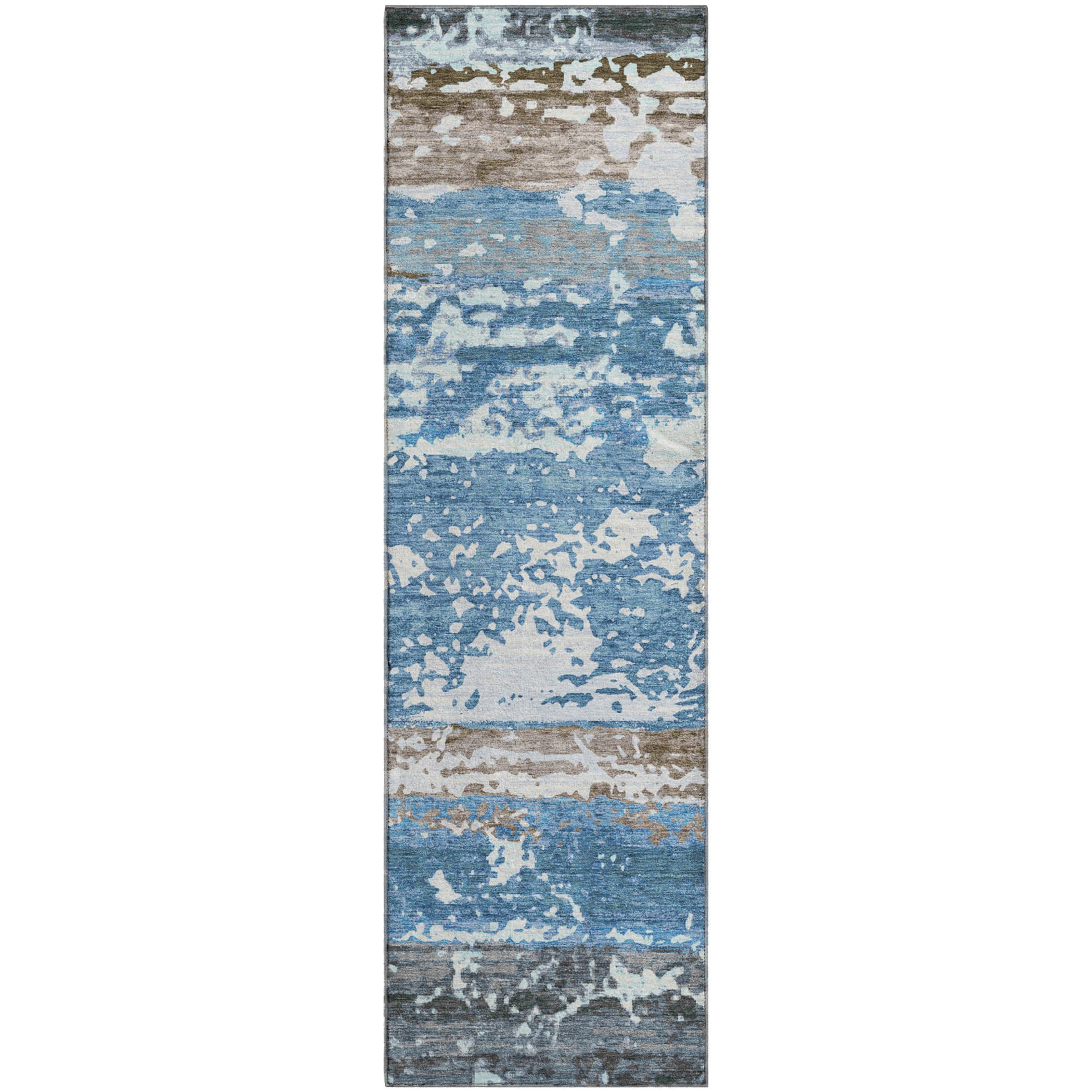 Oaxaca Machine Washable Transitional Blue Rug 2'3" x 7'6" #shape_Runner