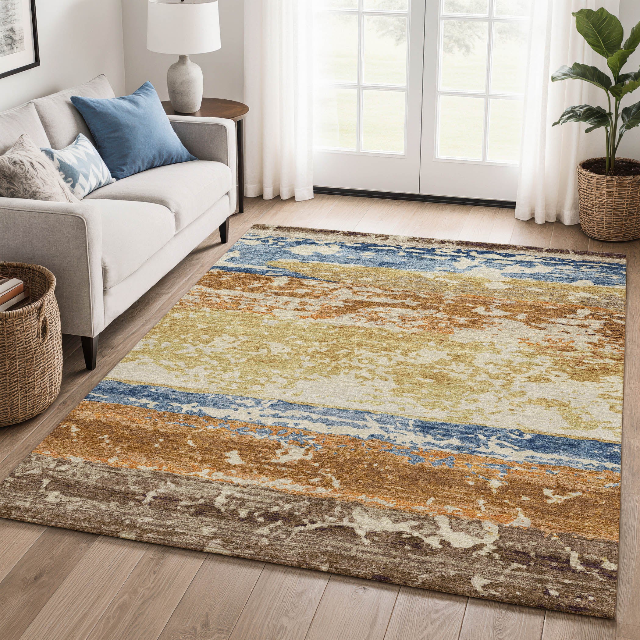 Oaxaca Machine Washable Transitional Gold Rug 3' x 5' #shape_Rectangle