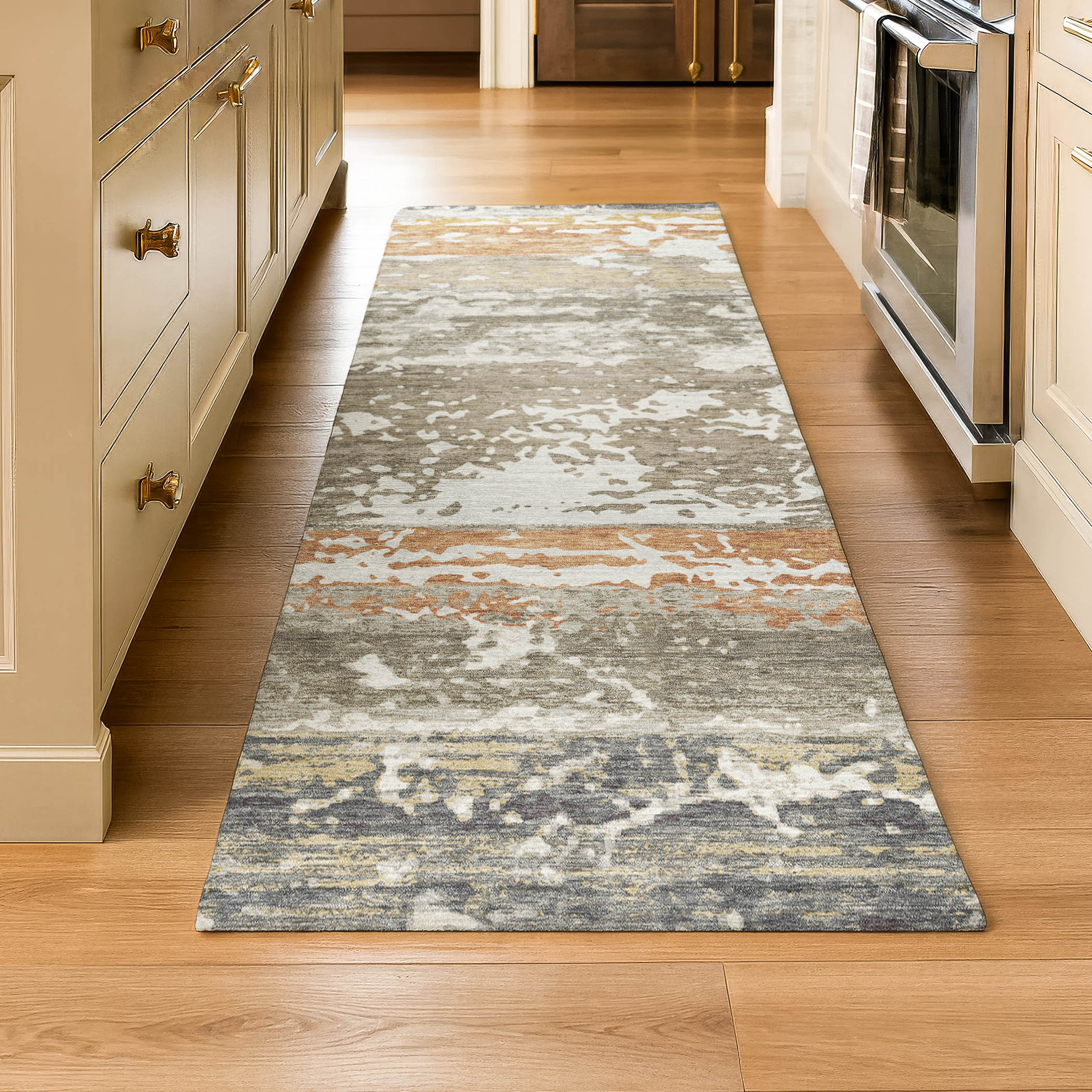 Oaxaca Machine Washable Transitional Taupe Brown Rug 2'3" x 7'6" #shape_Runner