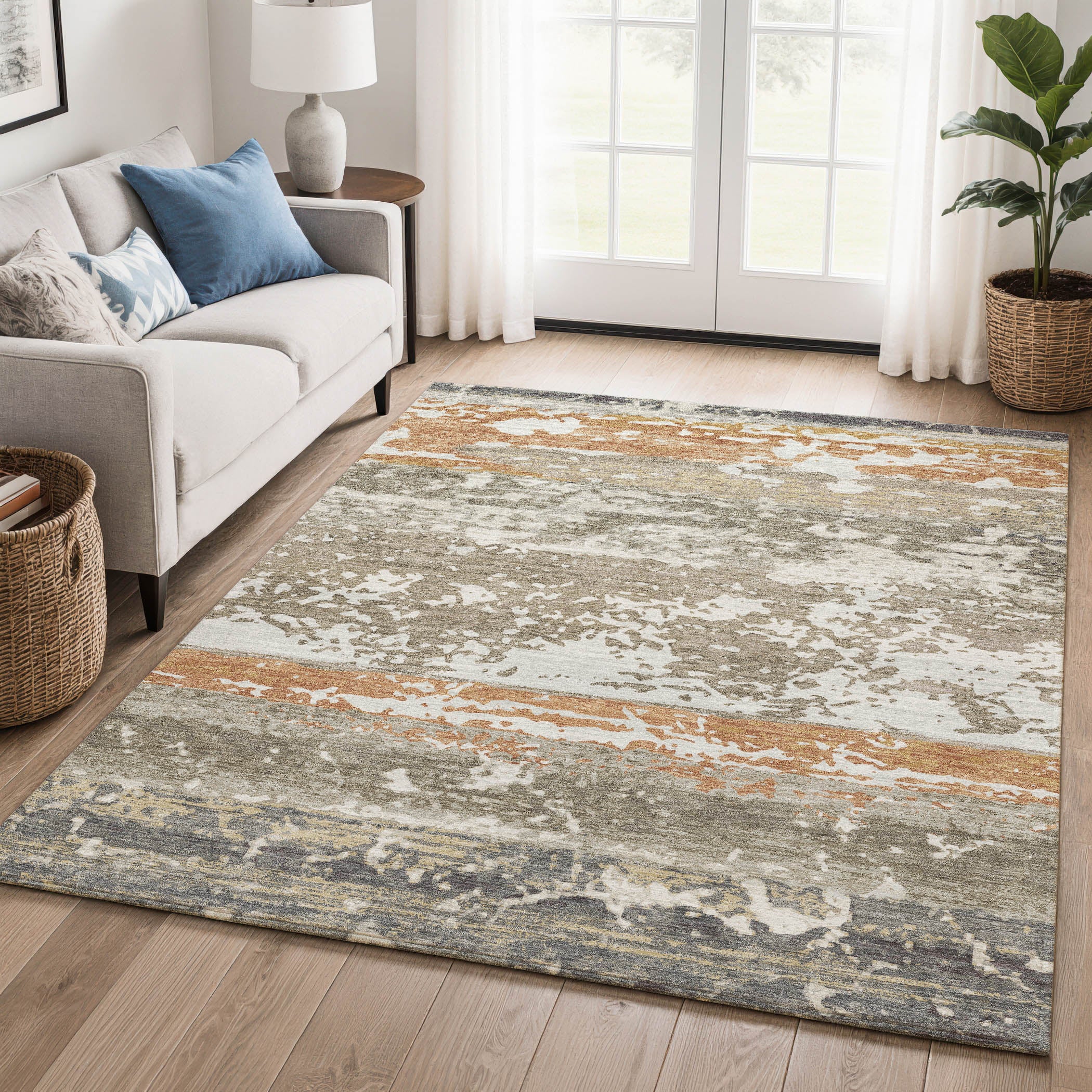 Oaxaca Machine Washable Transitional Taupe Brown Rug 3' x 5' #shape_Rectangle