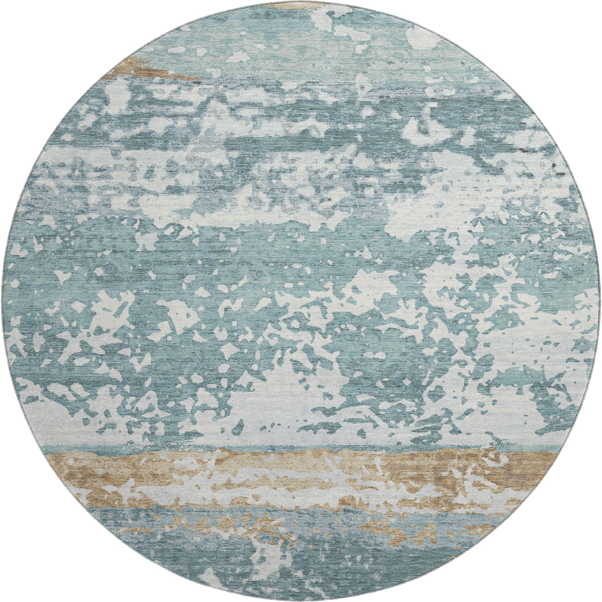 Oaxaca Machine Washable Transitional Teal Rug 8' x 8' #shape_Round