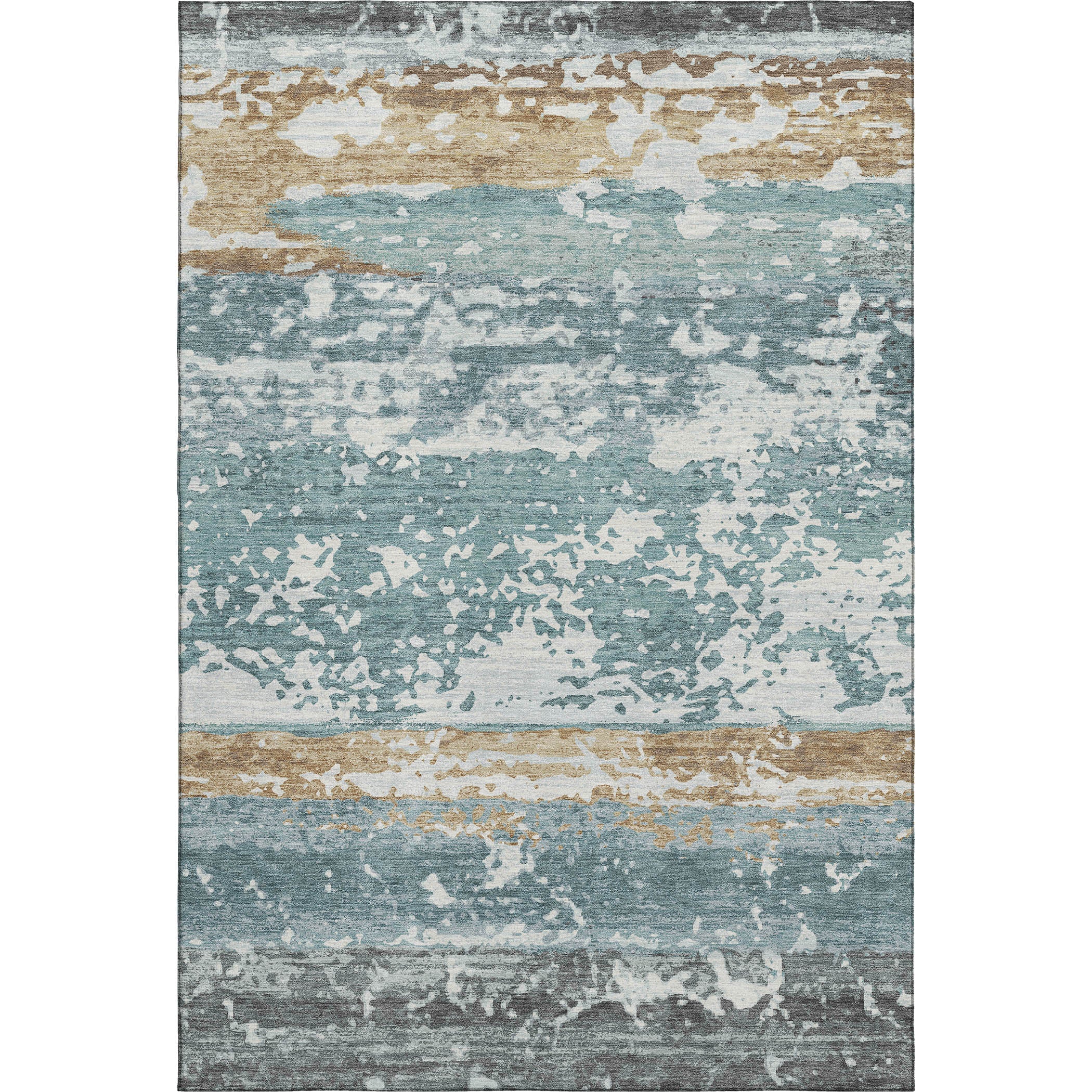 Oaxaca Machine Washable Transitional Teal Rug 3' x 5' #shape_Rectangle