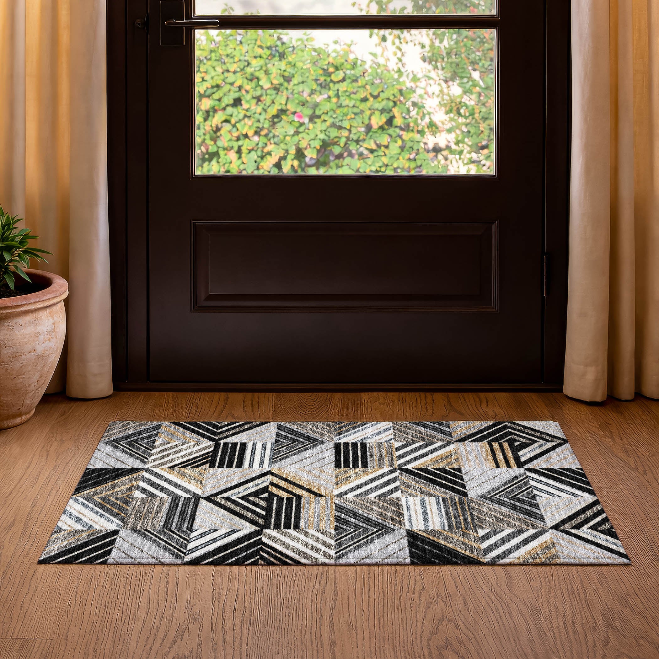 Reykjavik Machine Washable Transitional Black Rug 1'8" x 2'6" #shape_Rectangle