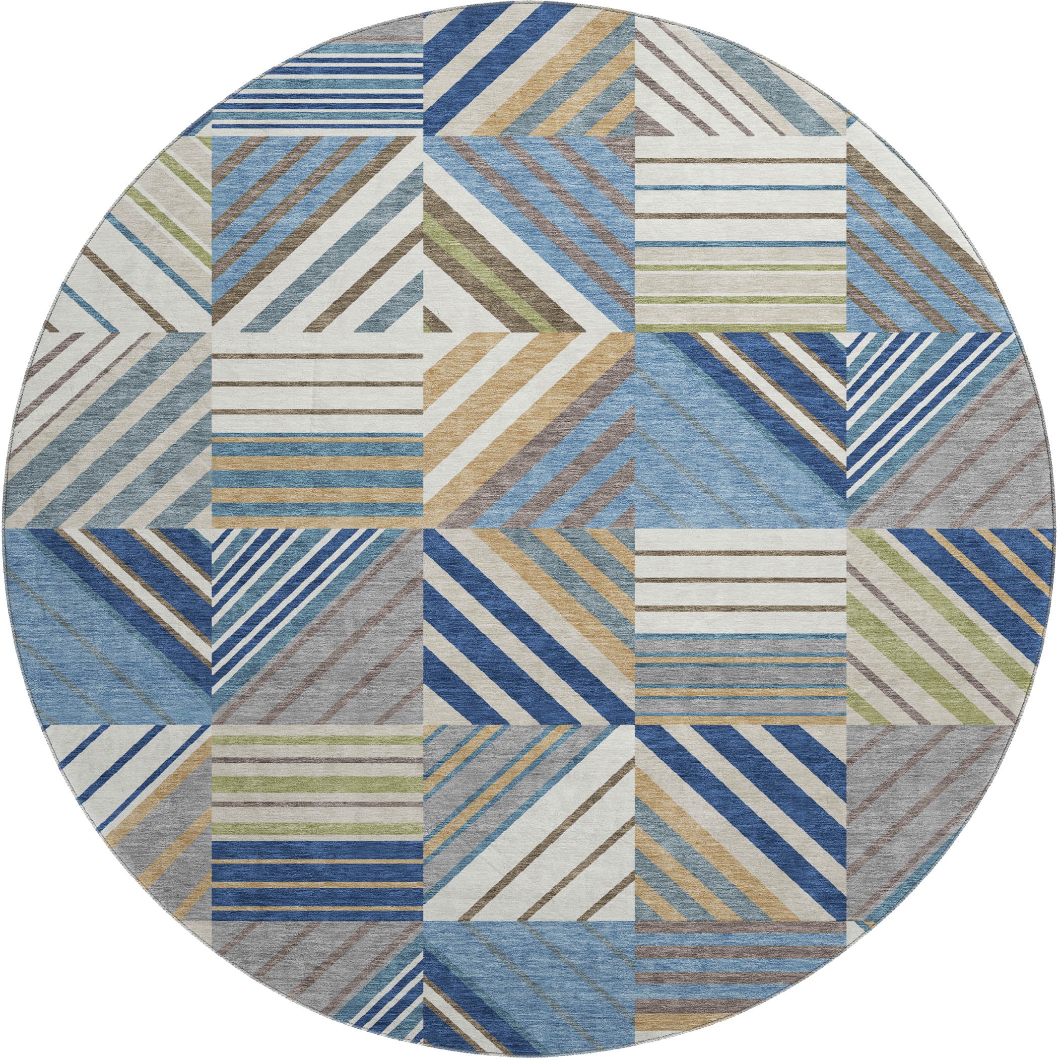 Reykjavik Machine Washable Transitional Denim Blue Rug 8' x 8' #shape_Round