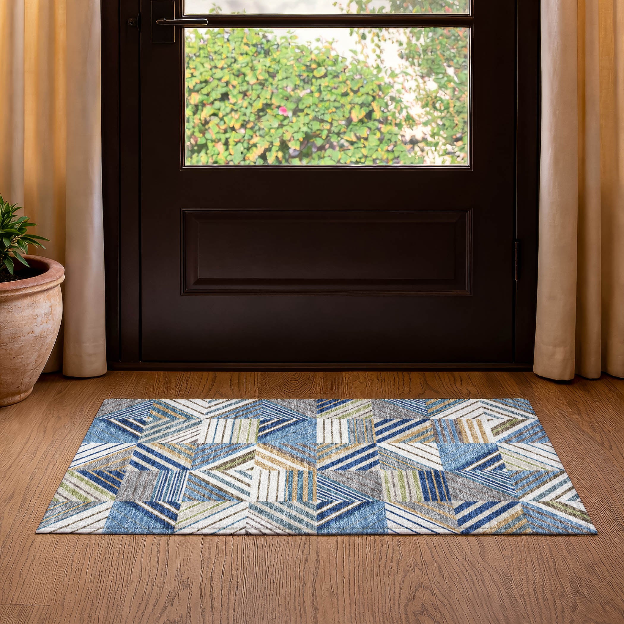 Reykjavik Machine Washable Transitional Denim Blue Rug 1'8" x 2'6" #shape_Rectangle