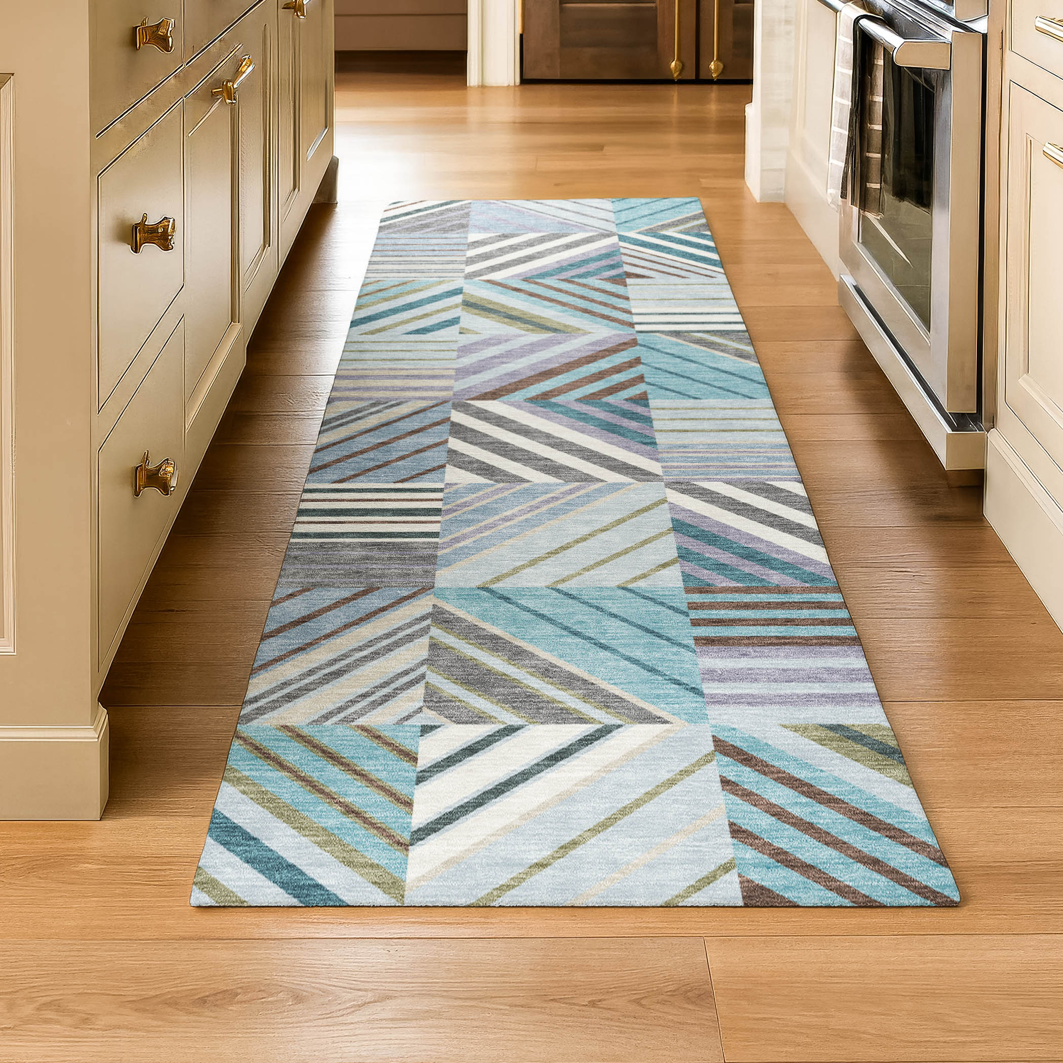 Reykjavik Machine Washable Transitional Teal Rug 2'3" x 7'6" #shape_Runner