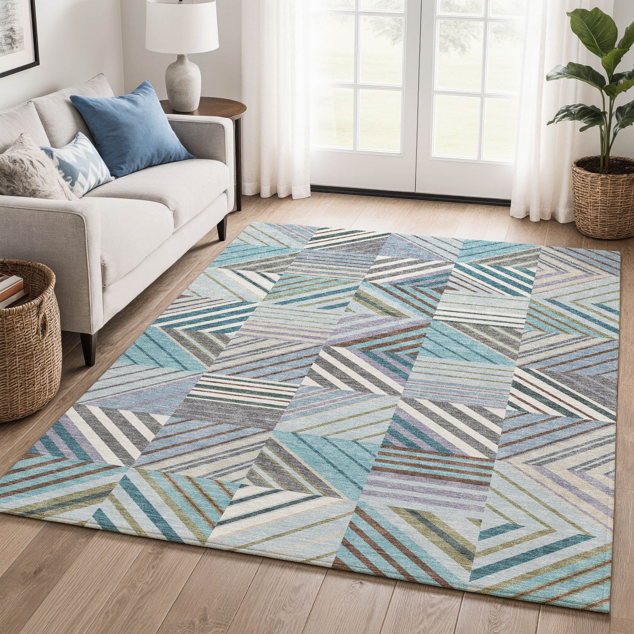 Reykjavik Machine Washable Transitional Teal Rug 3' x 5' #shape_Rectangle