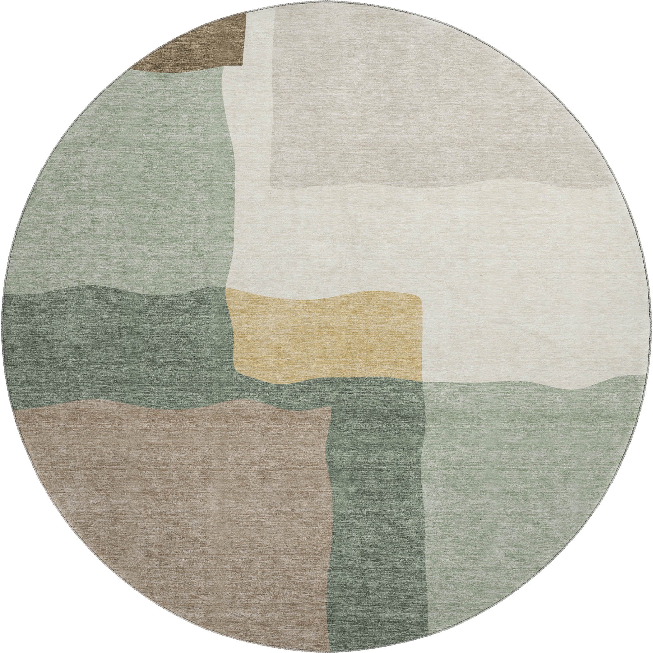 Vienna Machine Washable Transitional Basil Green Rug 8' x 8' #shape_Round