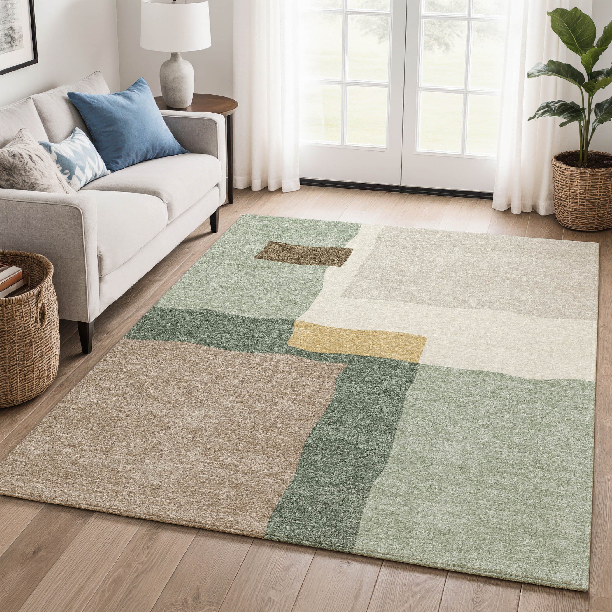 Vienna Machine Washable Transitional Basil Green Rug 3' x 5' #shape_Rectangle