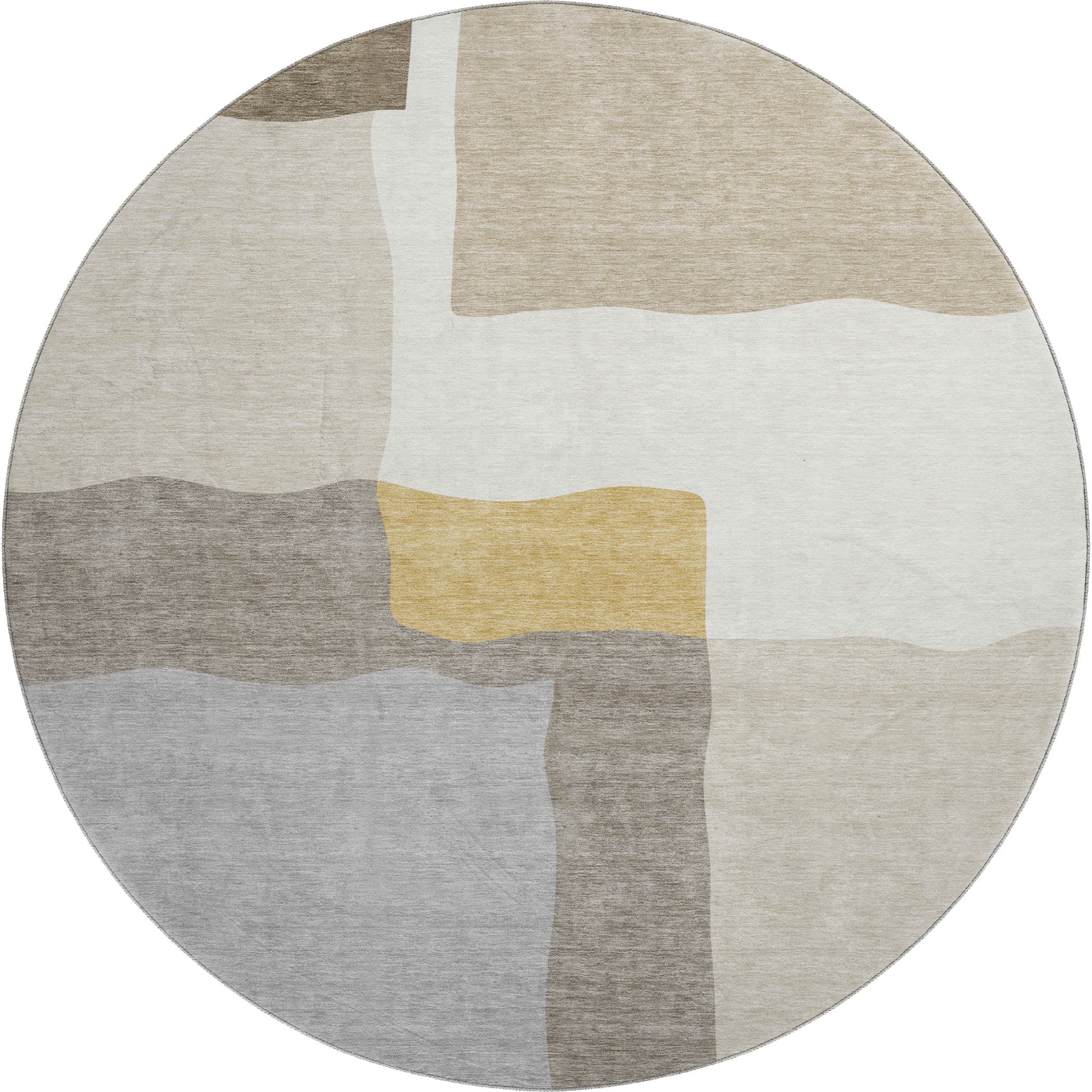 Vienna Machine Washable Transitional Beige Brown Rug 8' x 8' #shape_Round