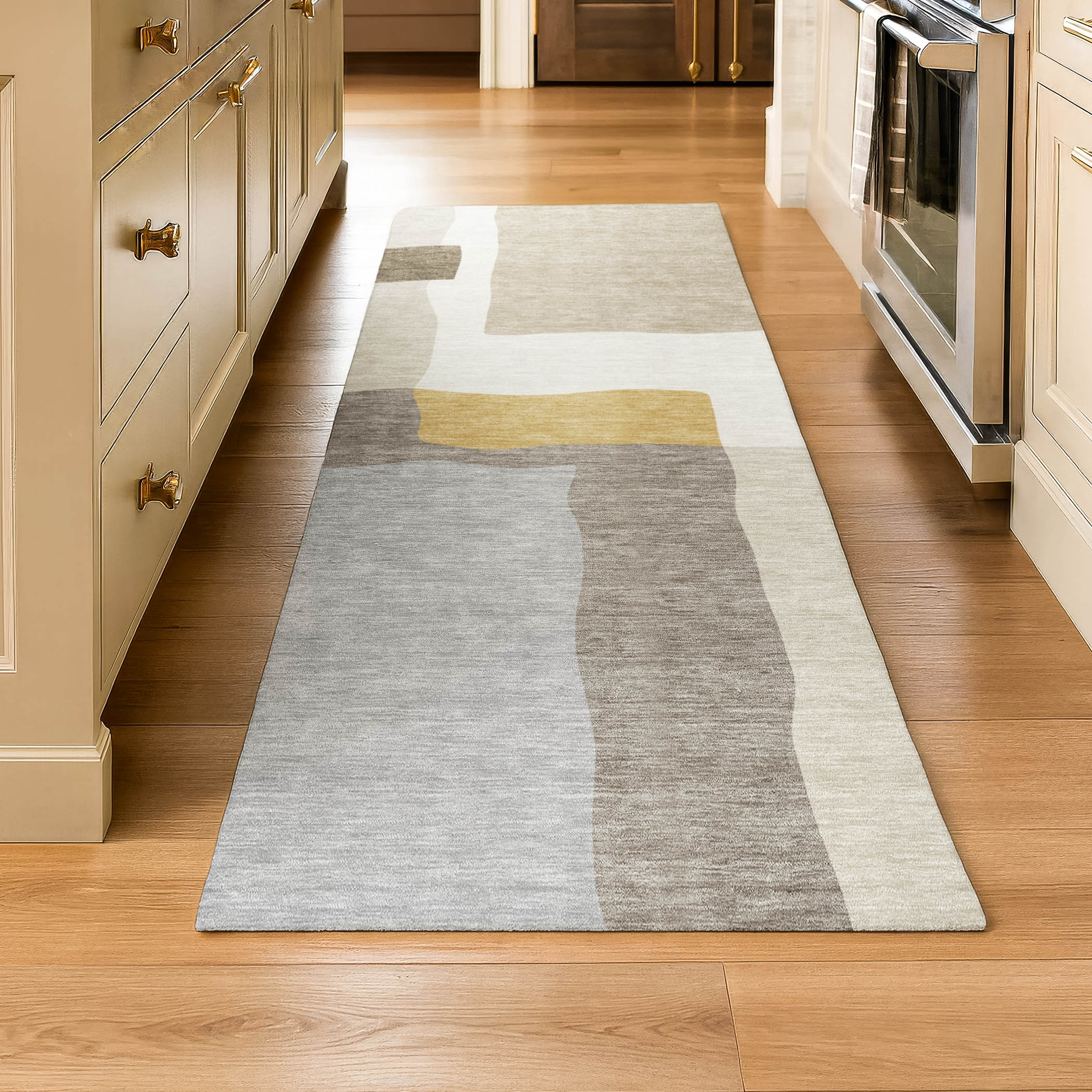 Vienna Machine Washable Transitional Beige Brown Rug 2'3" x 7'6" #shape_Runner
