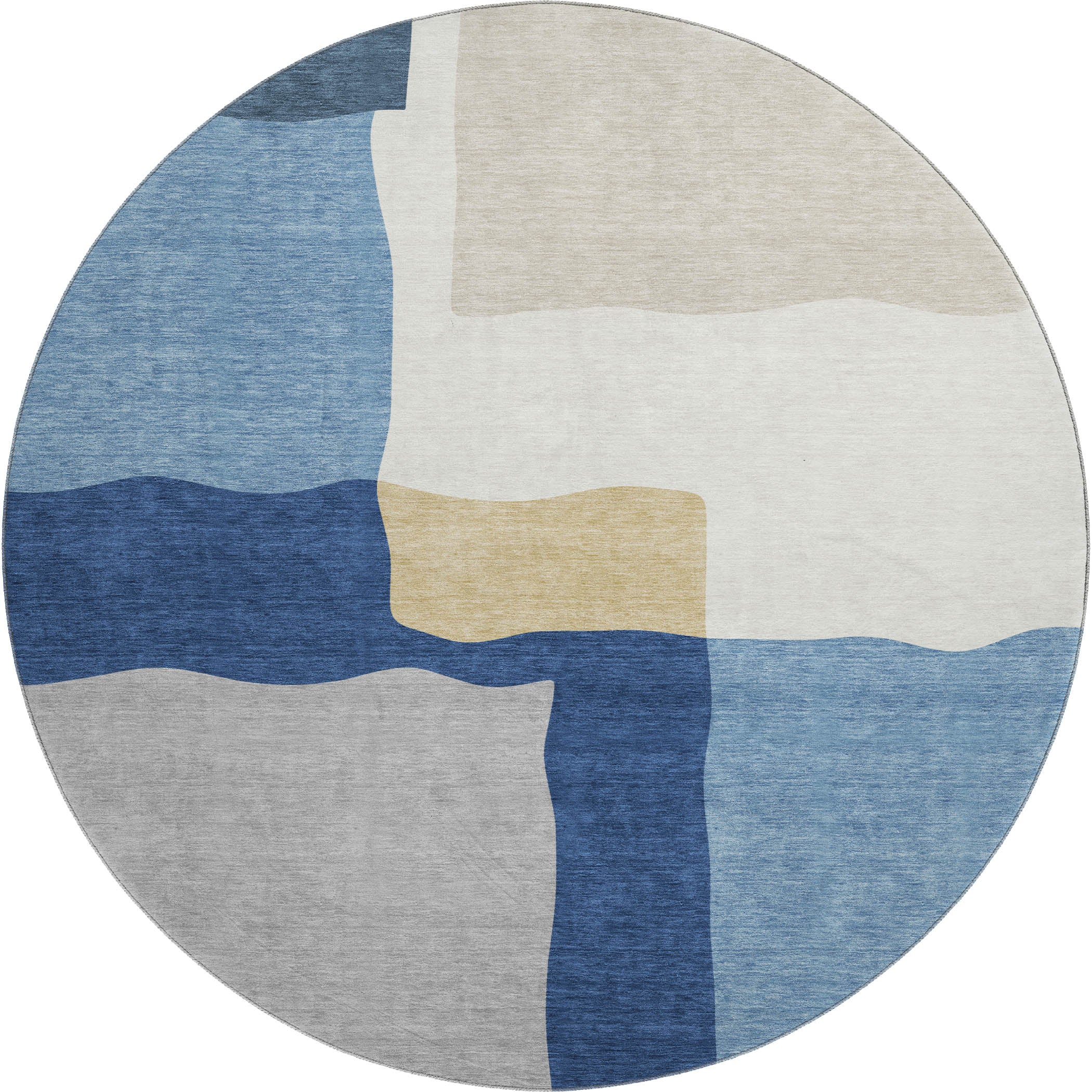 Vienna Machine Washable Transitional Blue Rug 8' x 8' #shape_Round