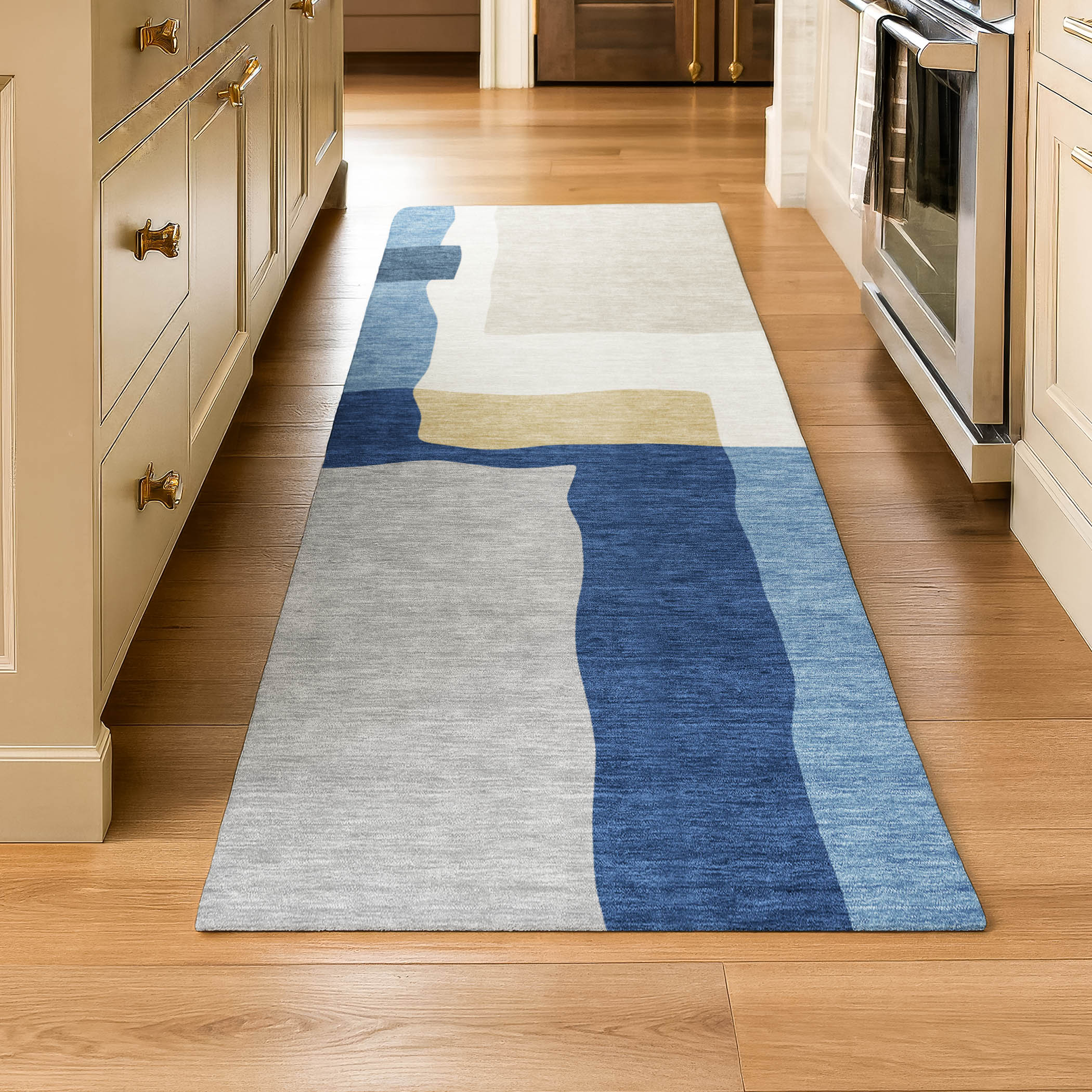 Vienna Machine Washable Transitional Blue Rug 2'3" x 7'6" #shape_Runner