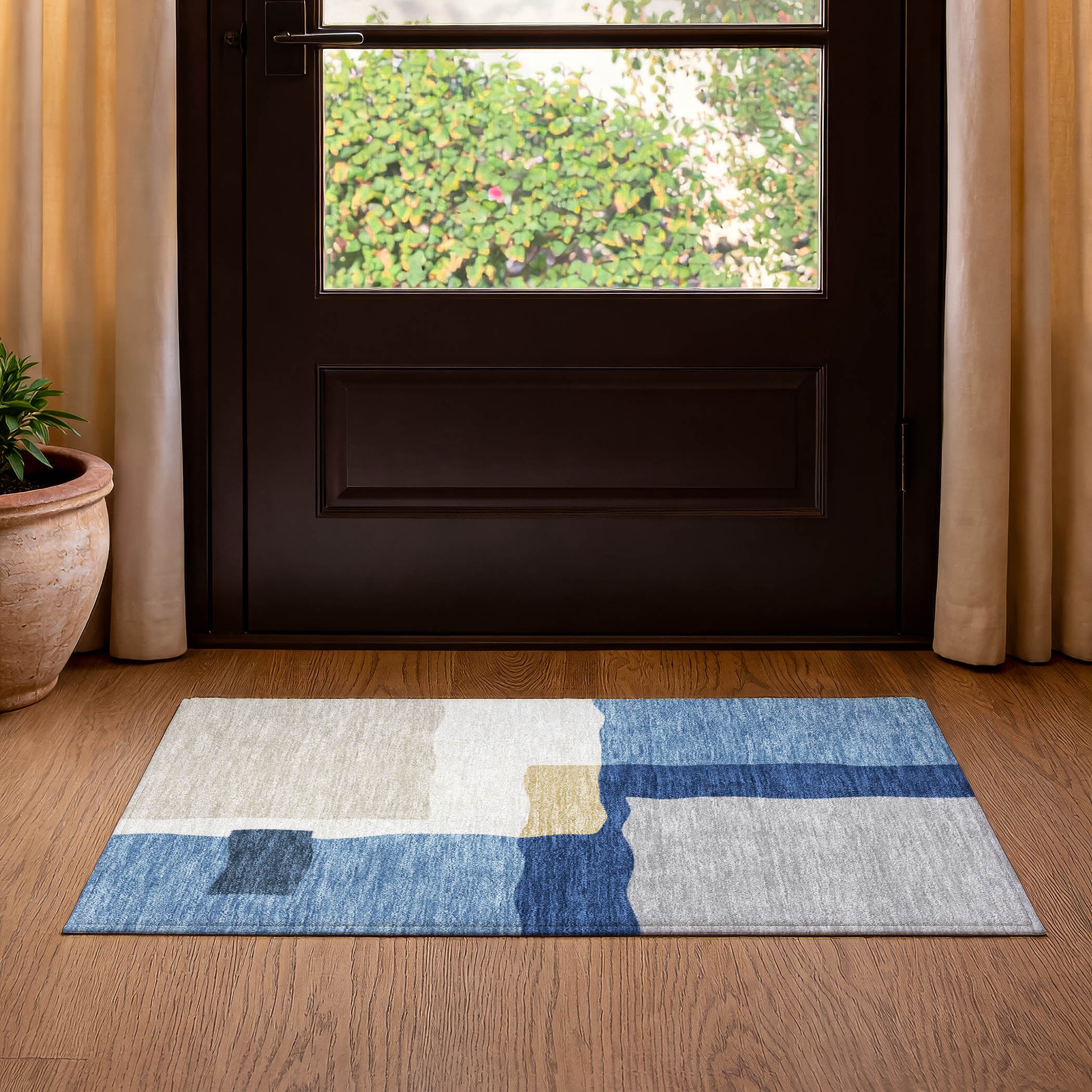 Vienna Machine Washable Transitional Blue Rug 1'8" x 2'6" #shape_Rectangle