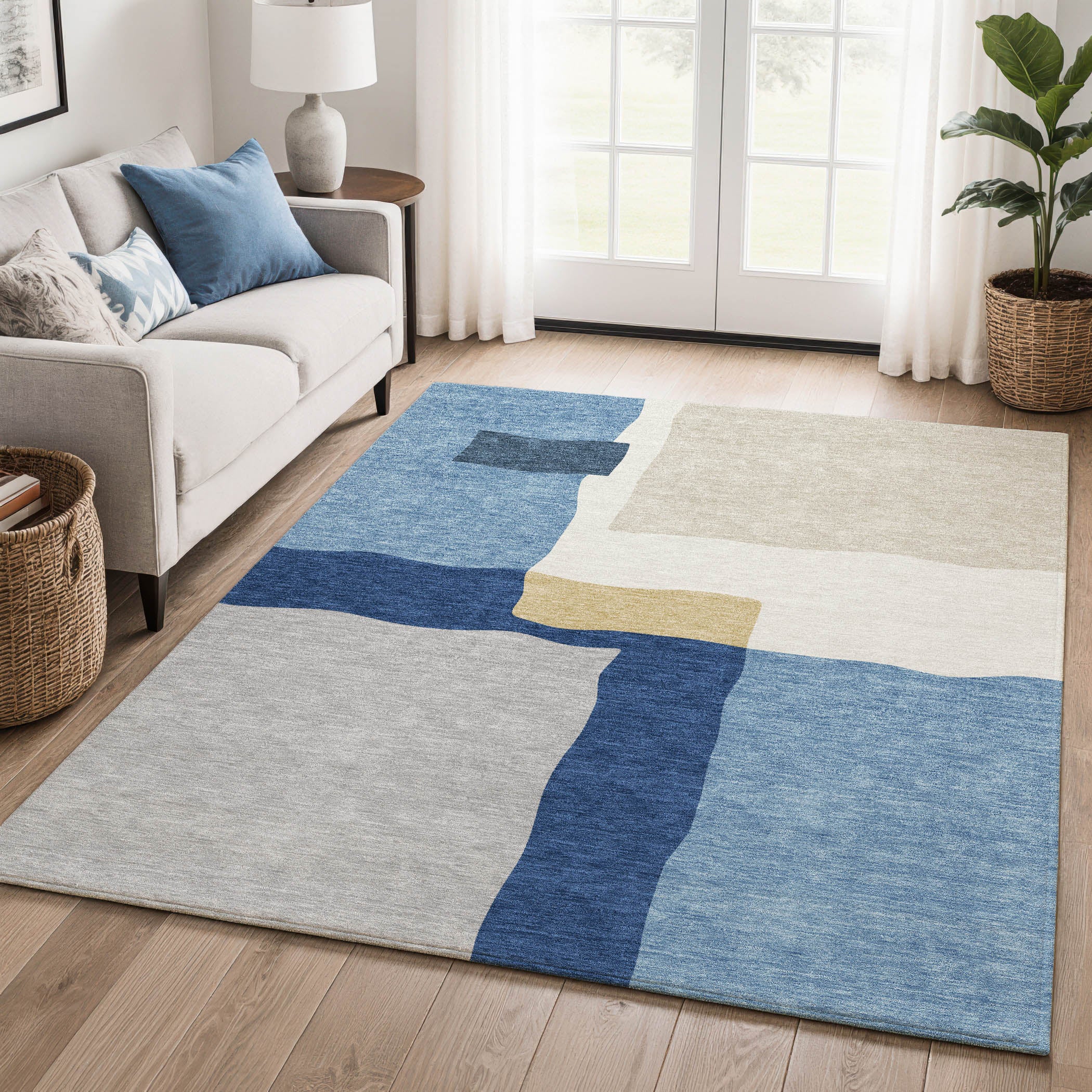 Vienna Machine Washable Transitional Blue Rug 3' x 5' #shape_Rectangle