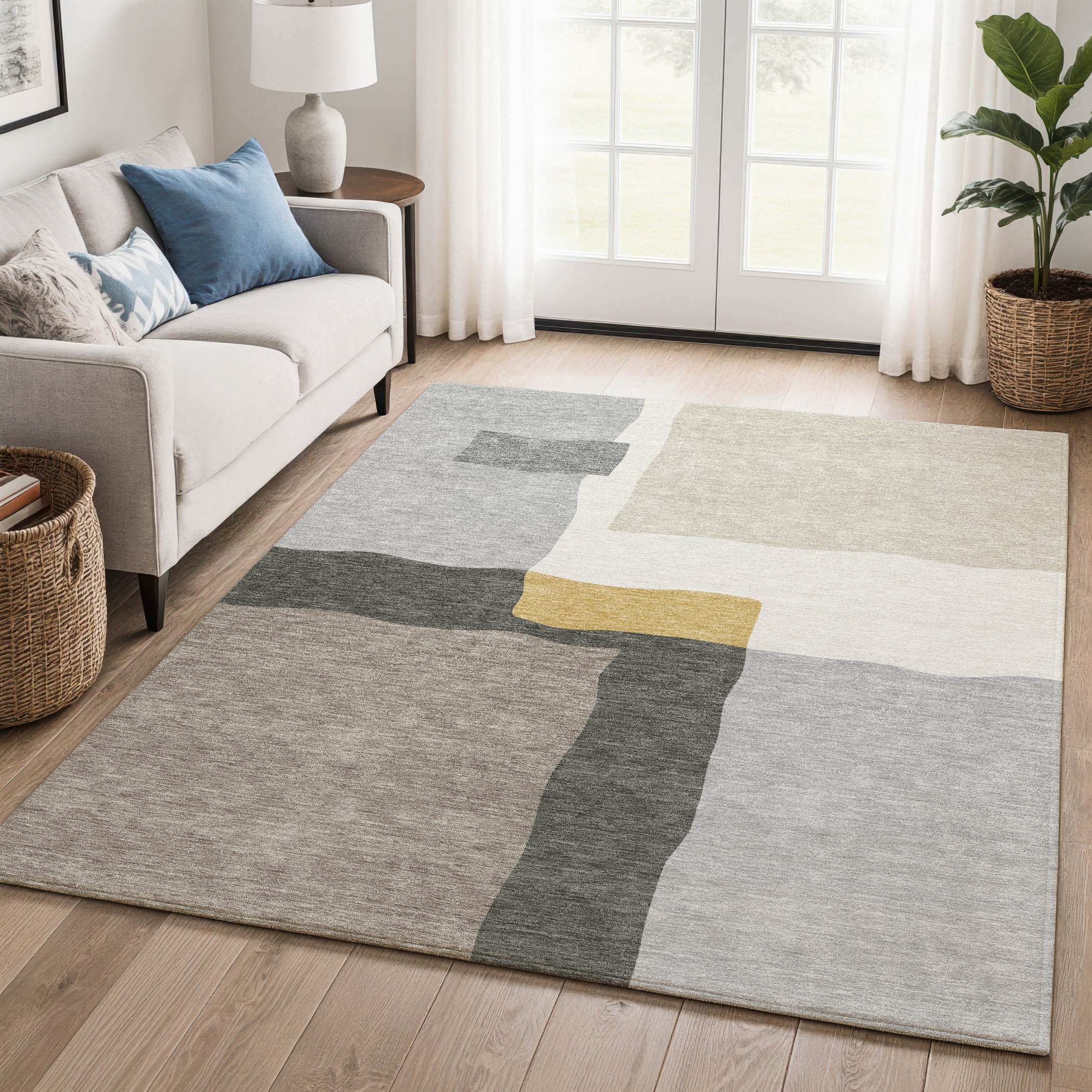 Vienna Machine Washable Transitional Gray Rug 3' x 5' #shape_Rectangle