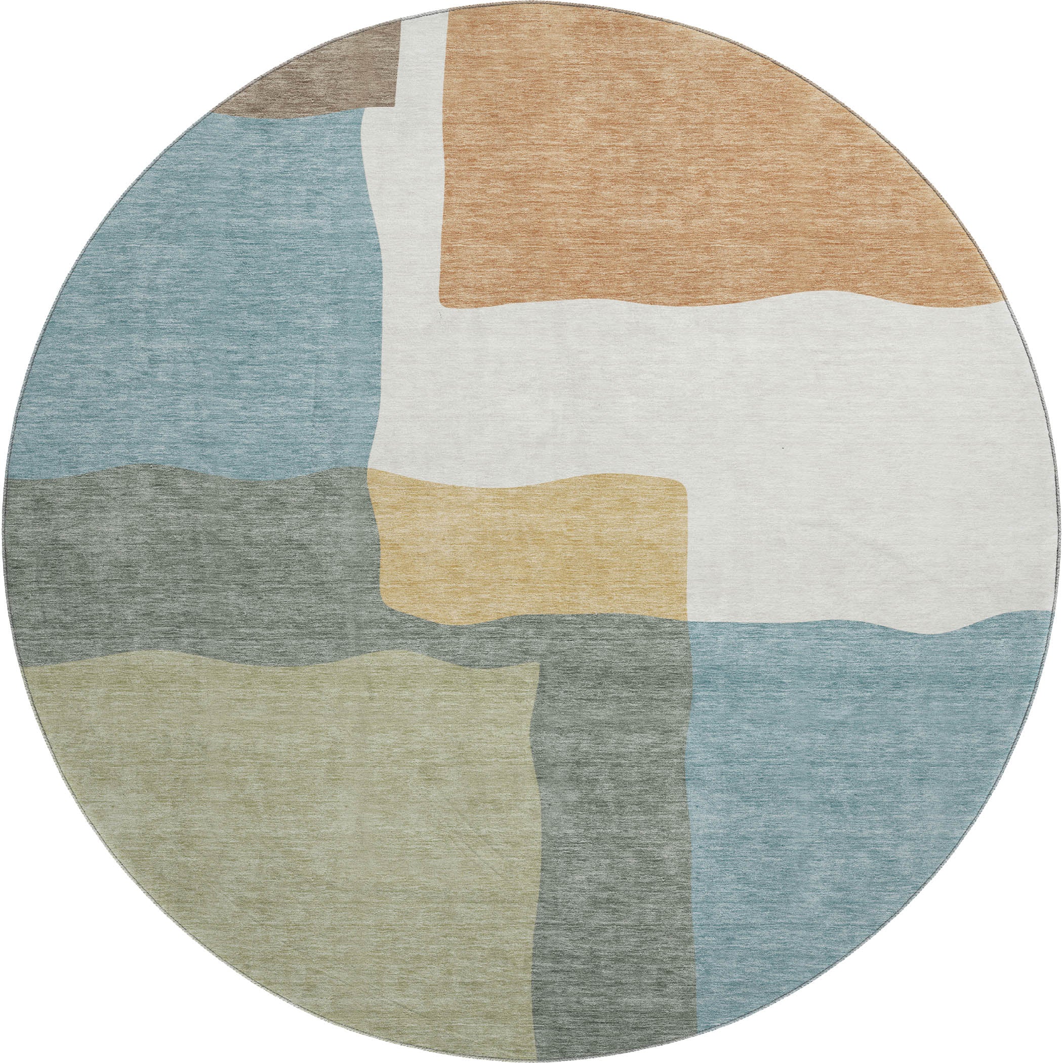 Vienna Machine Washable Transitional Seafoam Blue Rug 8' x 8' #shape_Round