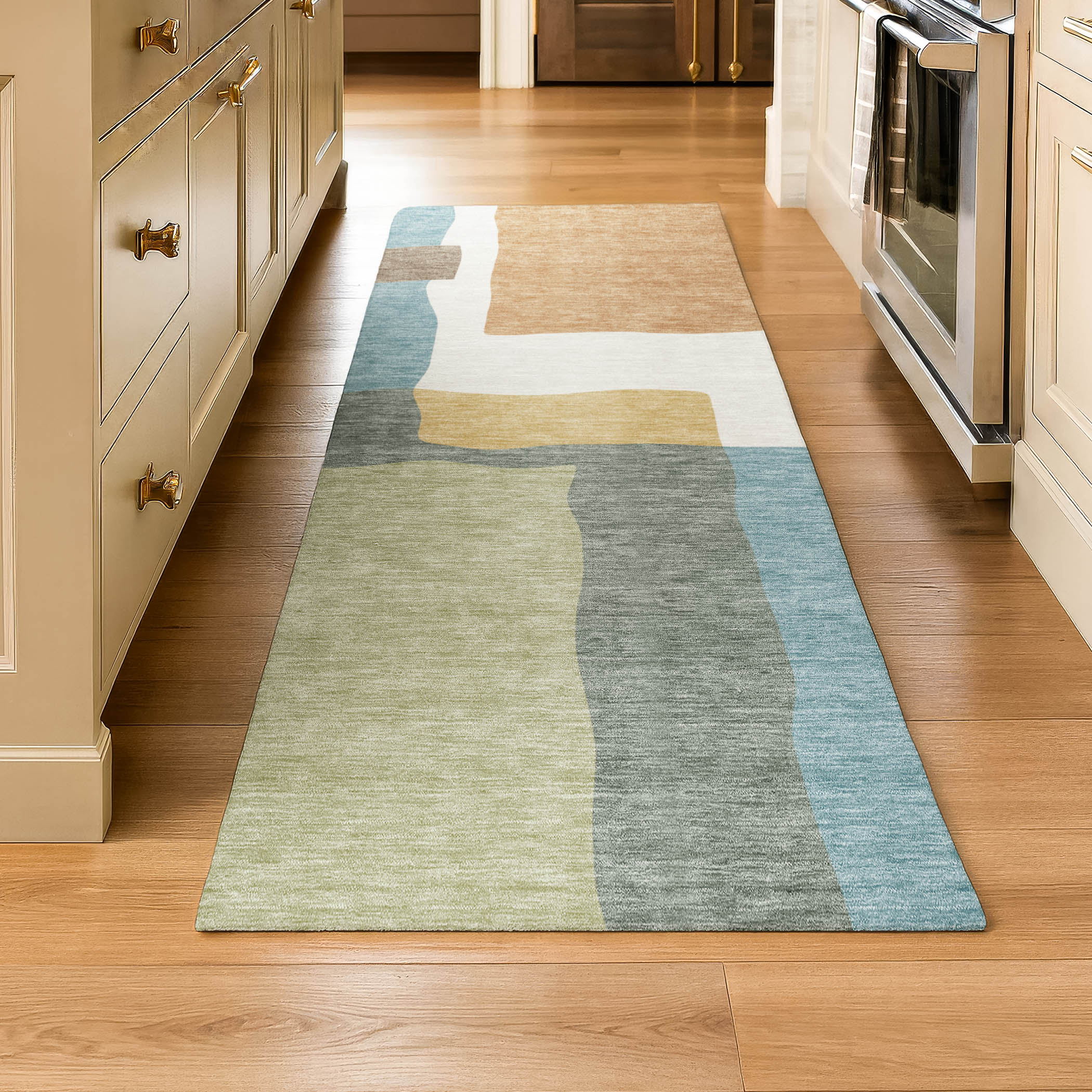 Vienna Machine Washable Transitional Seafoam Blue Rug 2'3" x 7'6" #shape_Runner