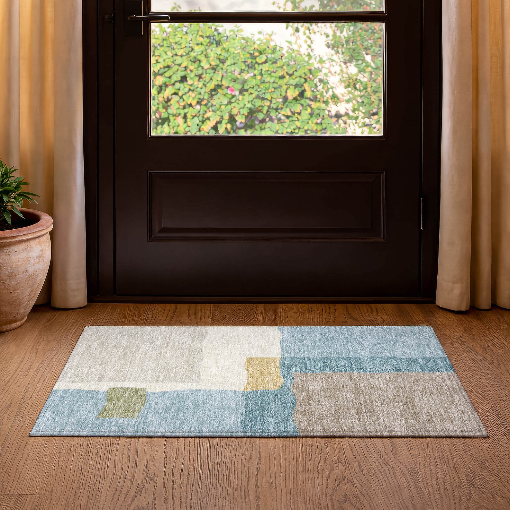 Vienna Machine Washable Transitional Teal Rug 1'8" x 2'6" #shape_Rectangle