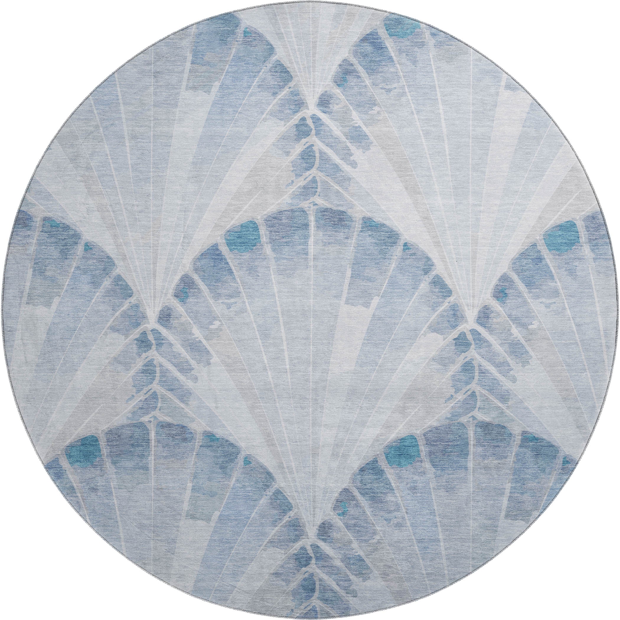 Chiang Mai Machine Washable Transitional Sky Blue Rug 8' x 8' #shape_Round