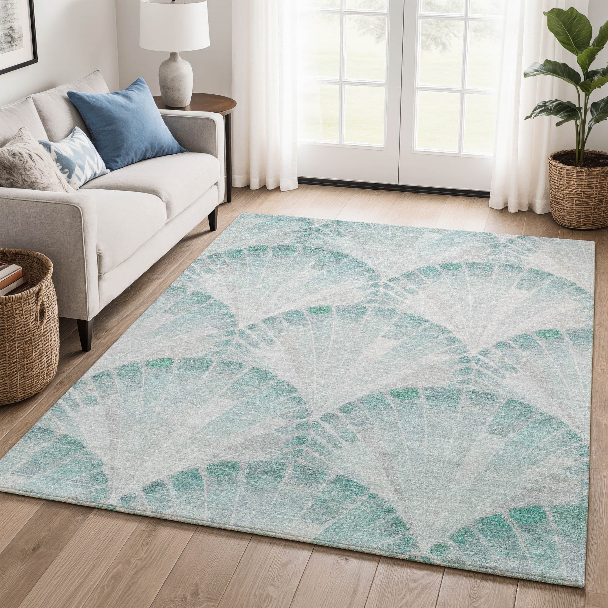 Chiang Mai Machine Washable Transitional Teal Rug 3' x 5' #shape_Rectangle