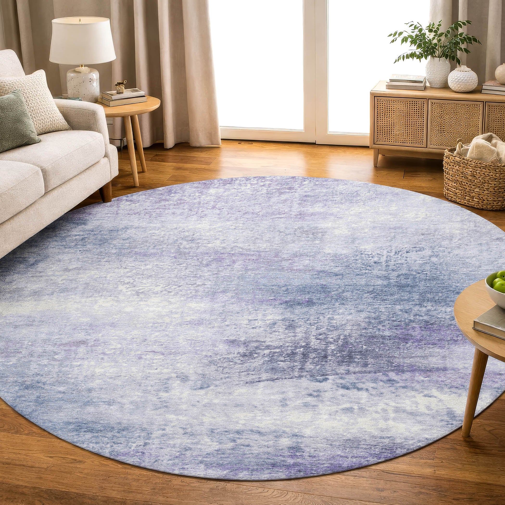 Salzburg Machine Washable Transitional Lavender Purple Rug 8' x 8' #shape_Round