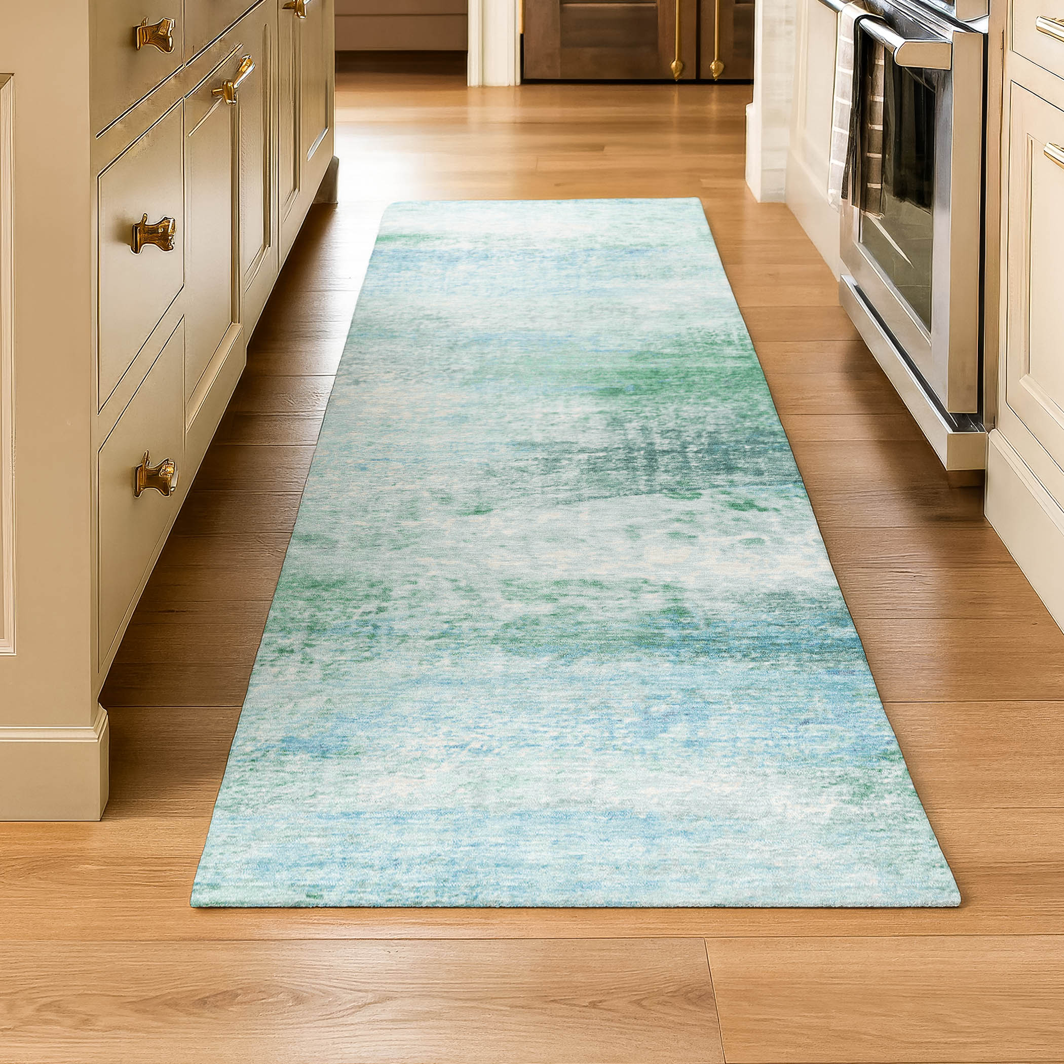 Salzburg Machine Washable Transitional Mint Green Rug 2'3" x 7'6" #shape_Runner